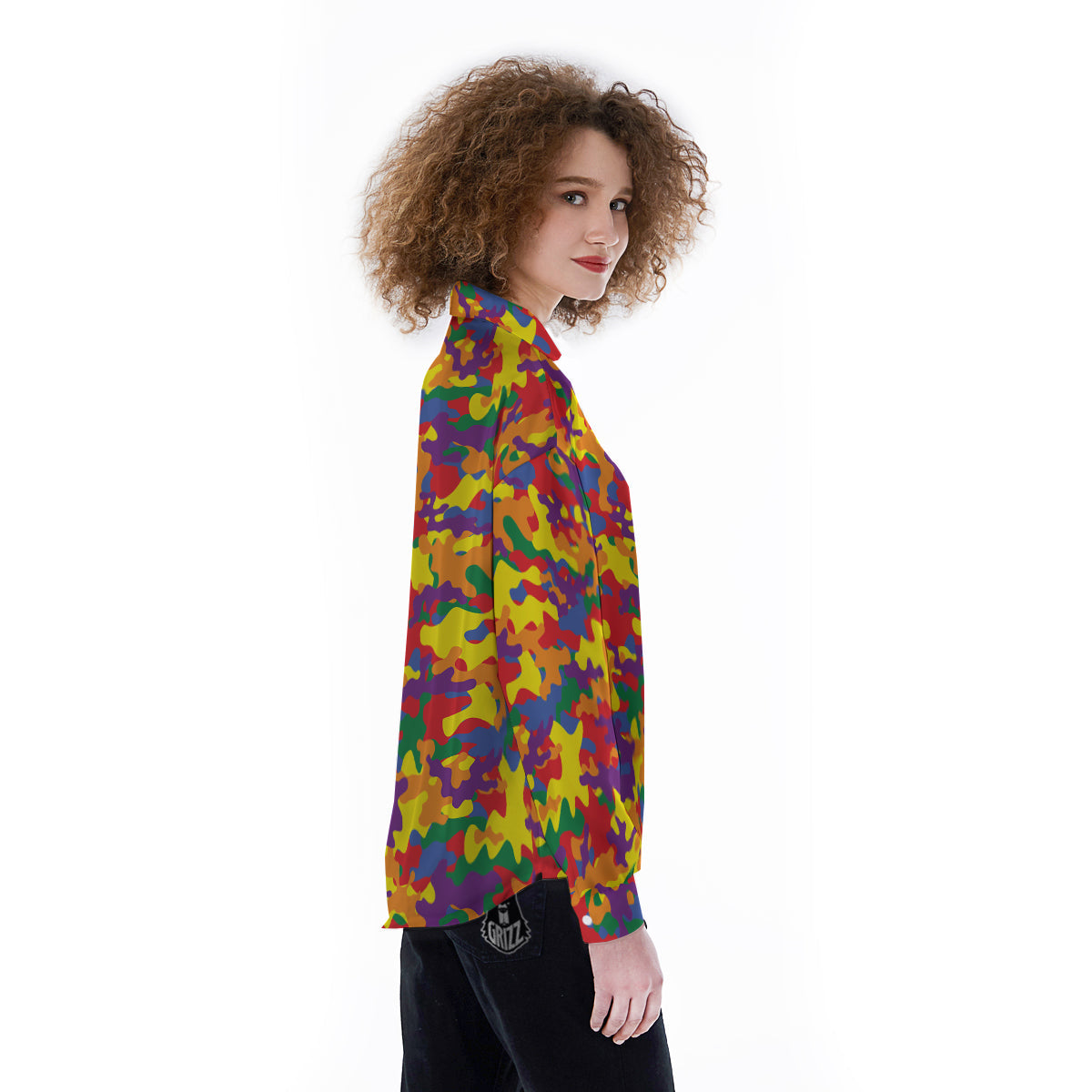 Camouflage Rainbow Print Women's Long Sleeve Shirts-grizzshop