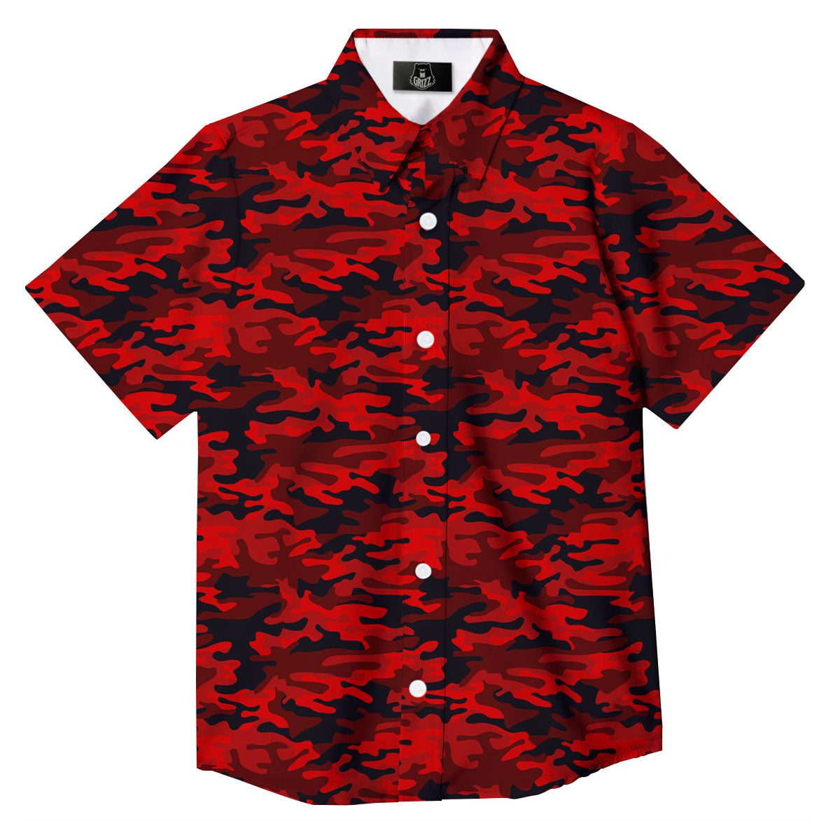 Camouflage Red And Black Print Button Up Shirt-grizzshop