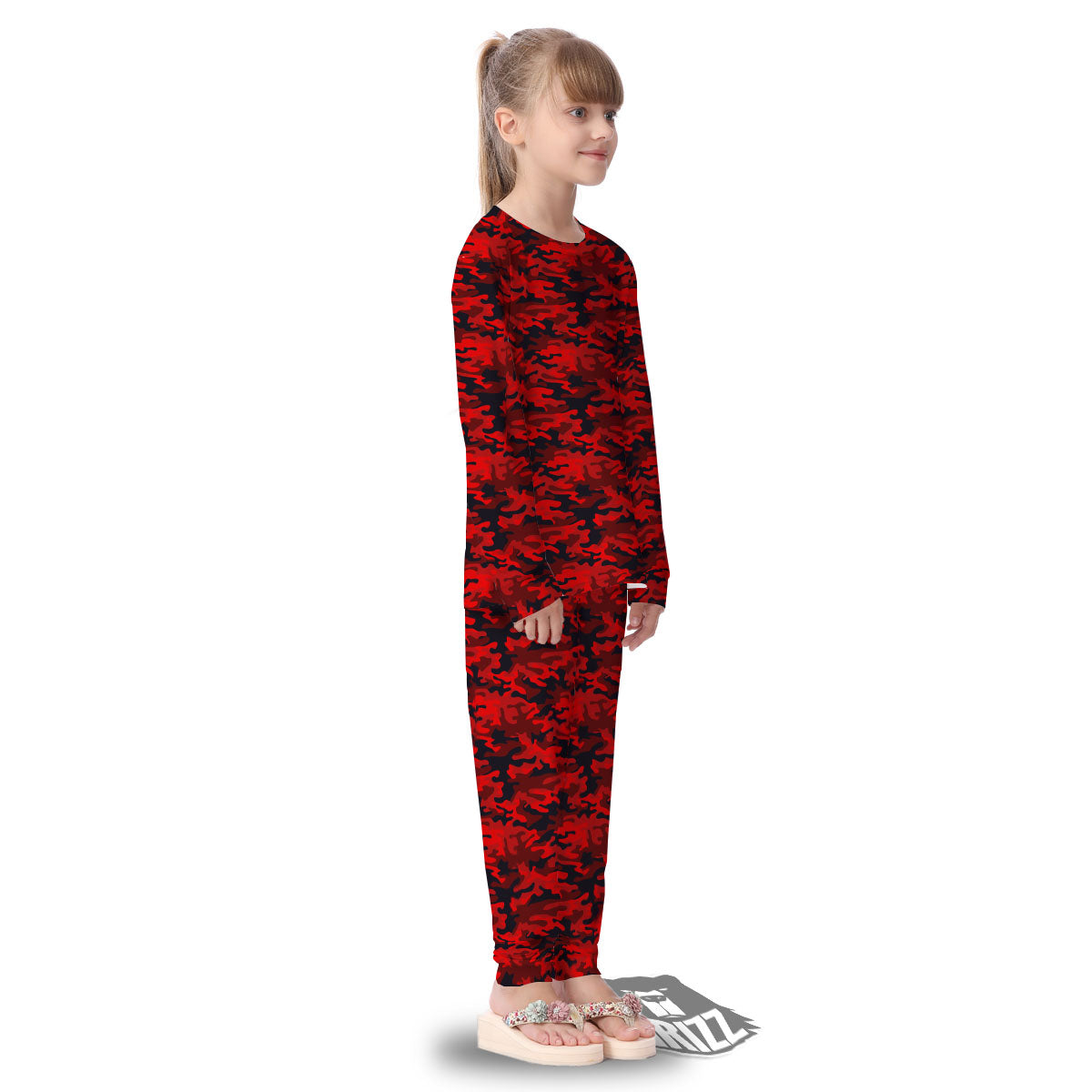 Camouflage Red And Black Print Kid's Pajamas-grizzshop