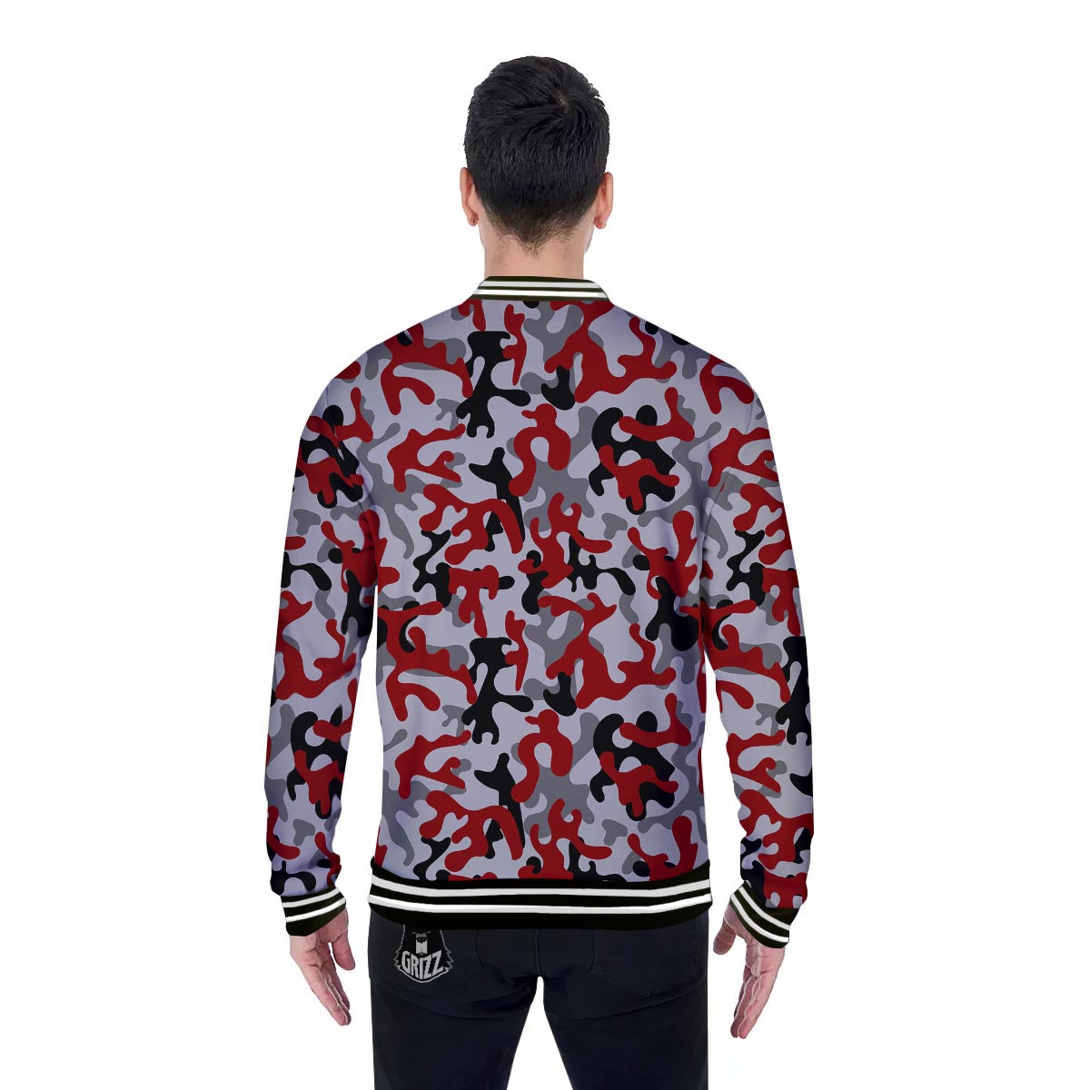 Camouflage Red Grey Print Pattern Baseball Jacket-grizzshop