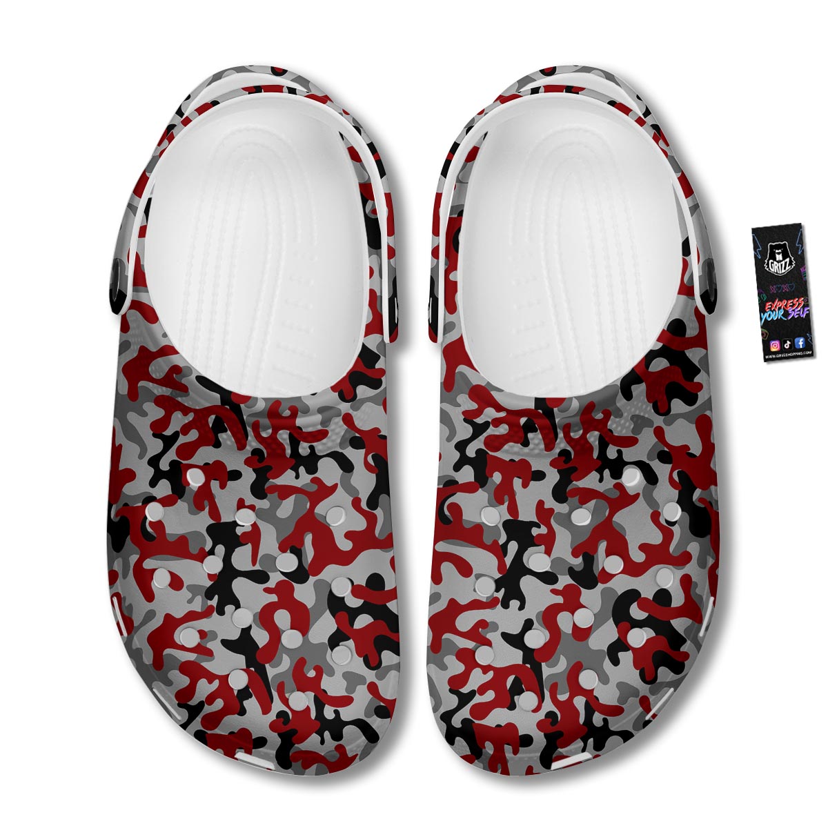 Camouflage Red Grey Print Pattern Clog-grizzshop