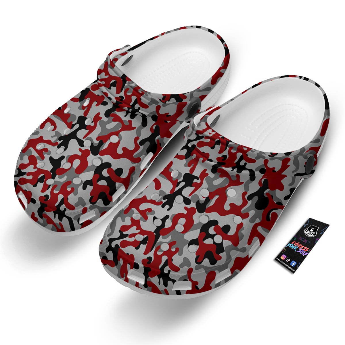 Camouflage Red Grey Print Pattern Clog-grizzshop