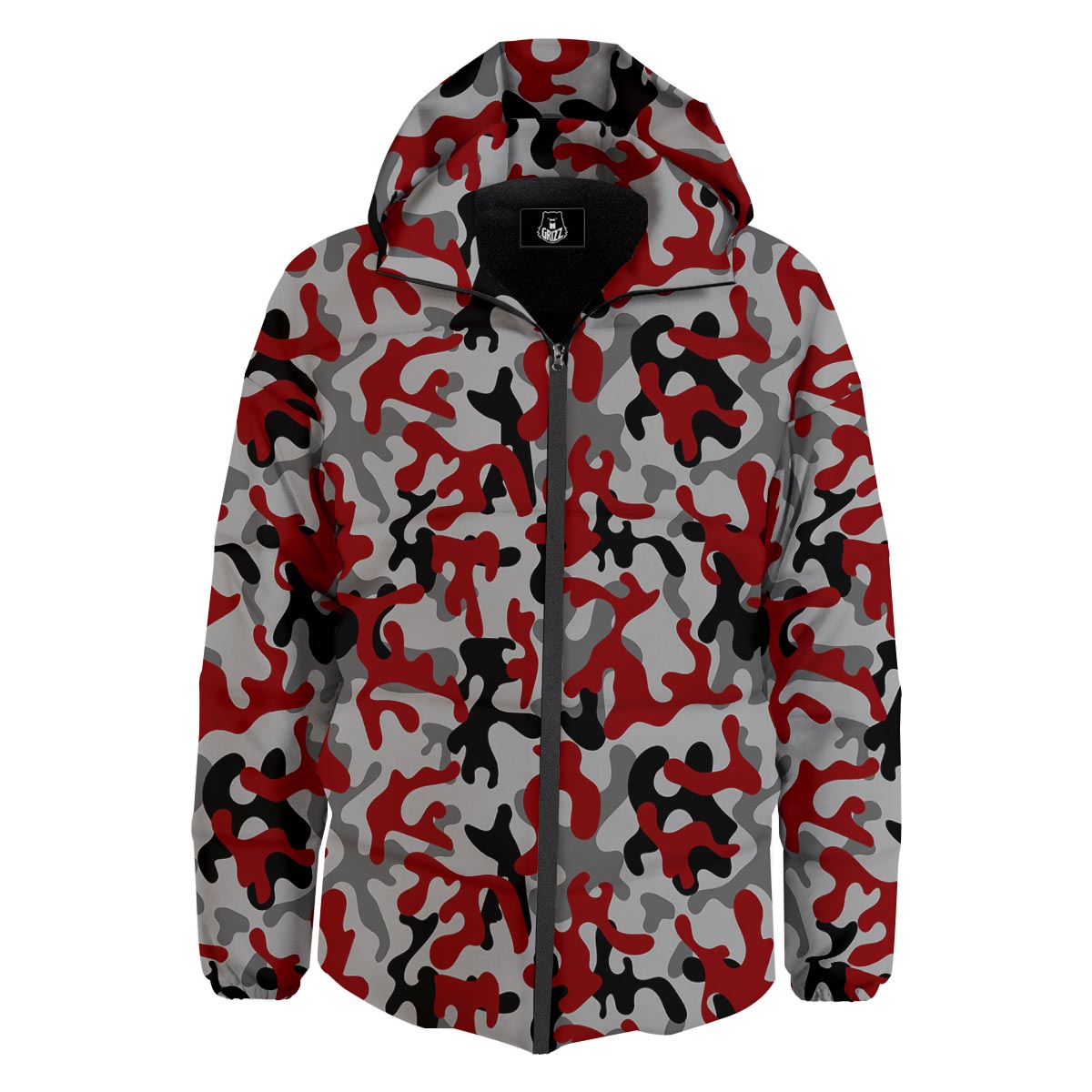 Camouflage Red Grey Print Pattern Down Jacket-grizzshop