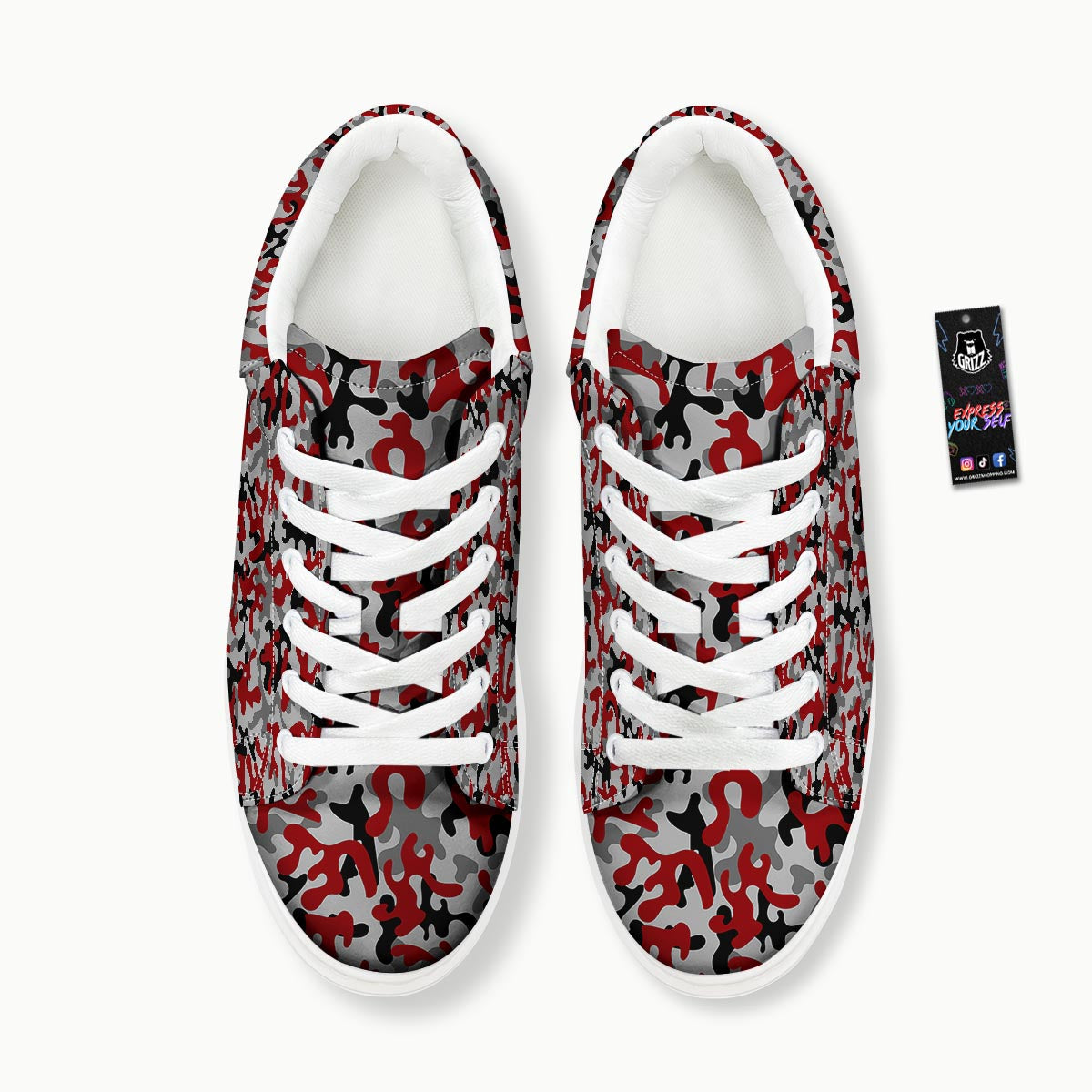 Camouflage Red Grey Print Pattern Platform Shoes-grizzshop