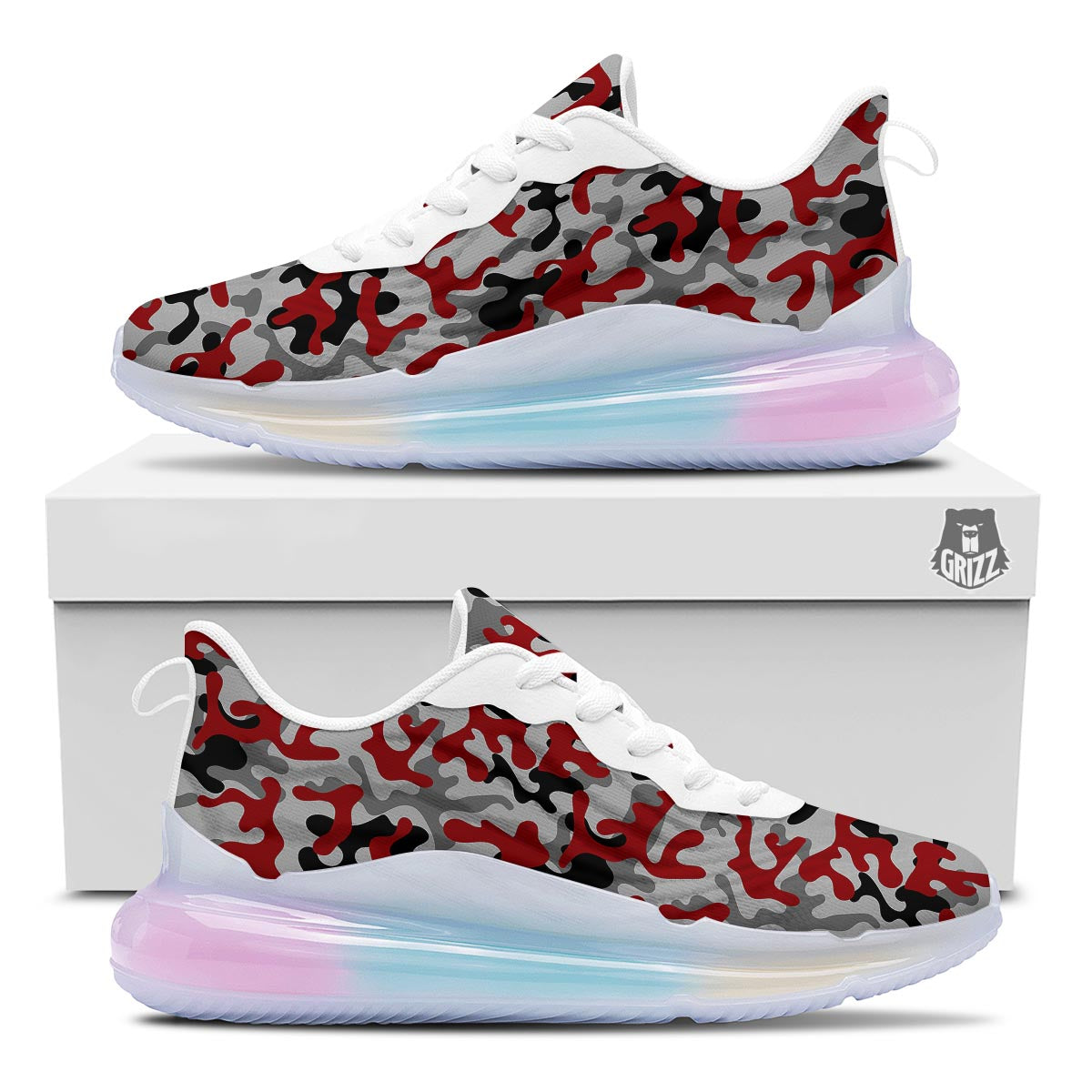 Camouflage Red Grey Print Pattern Running Sneakers-grizzshop