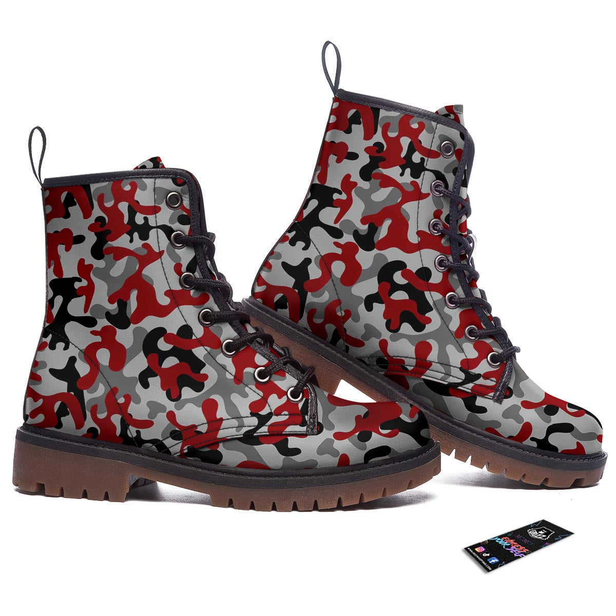 Camouflage Red Grey Print Pattern Work Boots-grizzshop