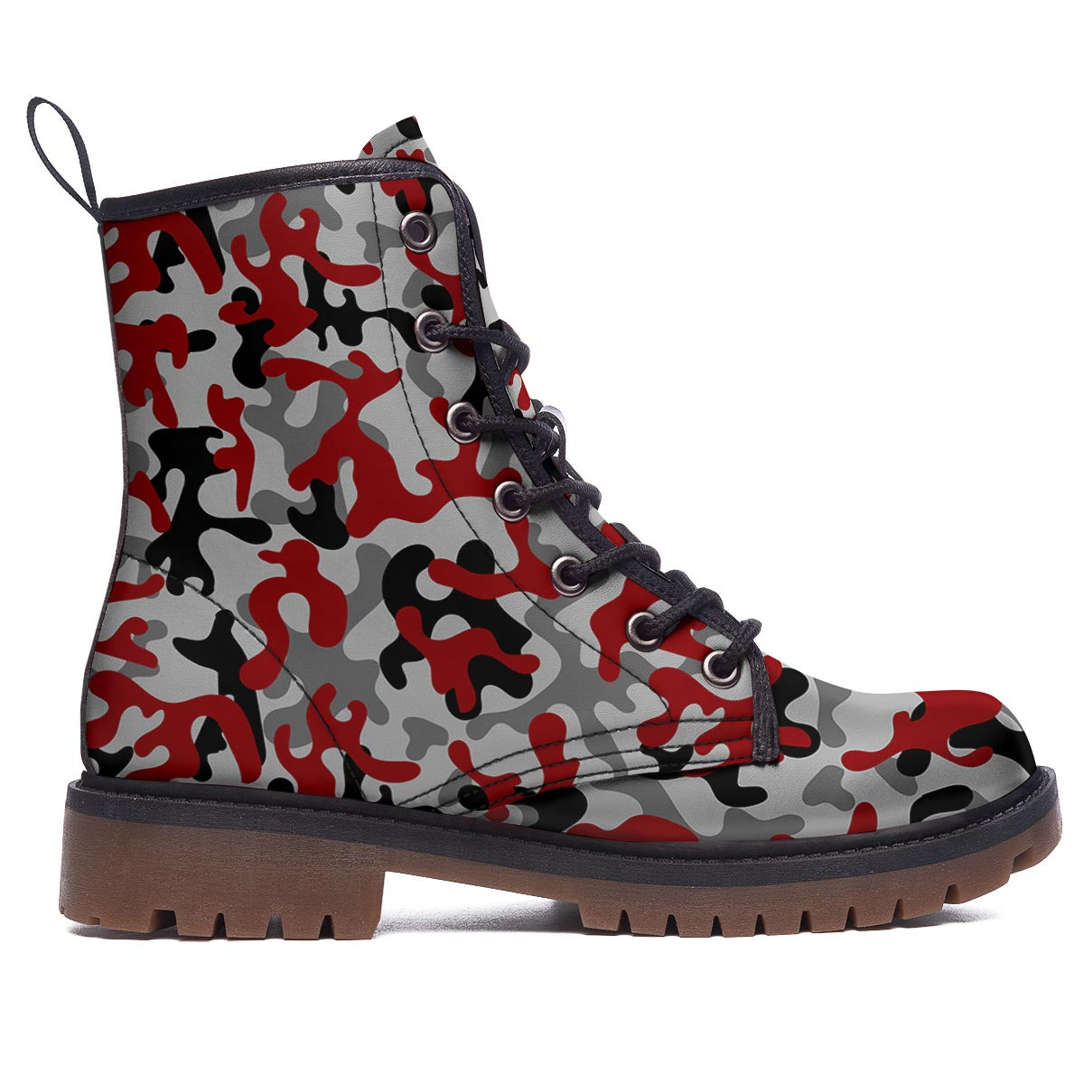 Camouflage Red Grey Print Pattern Work Boots-grizzshop