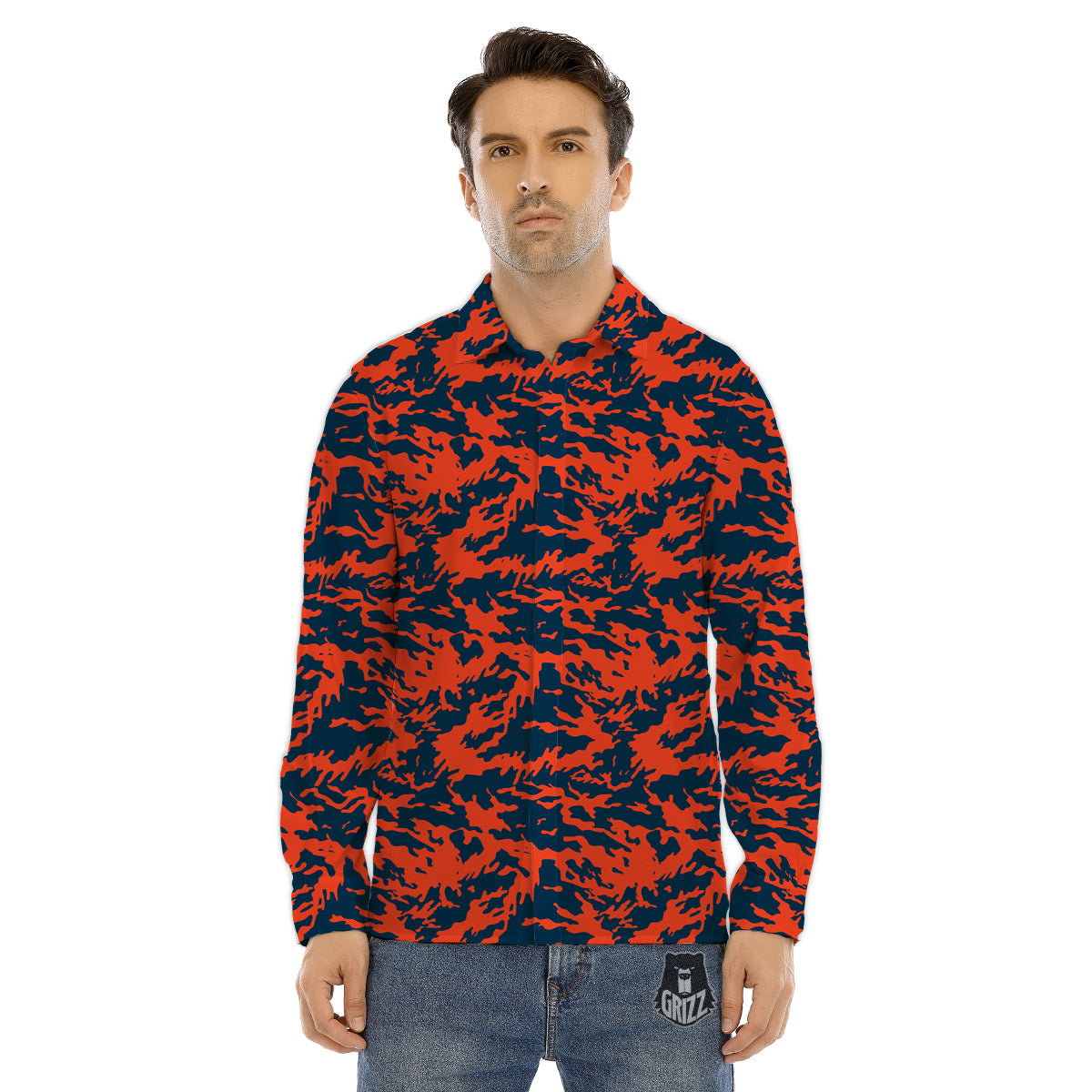 Camouflage Red Spots Print Pattern Men's Dress Shirts-grizzshop