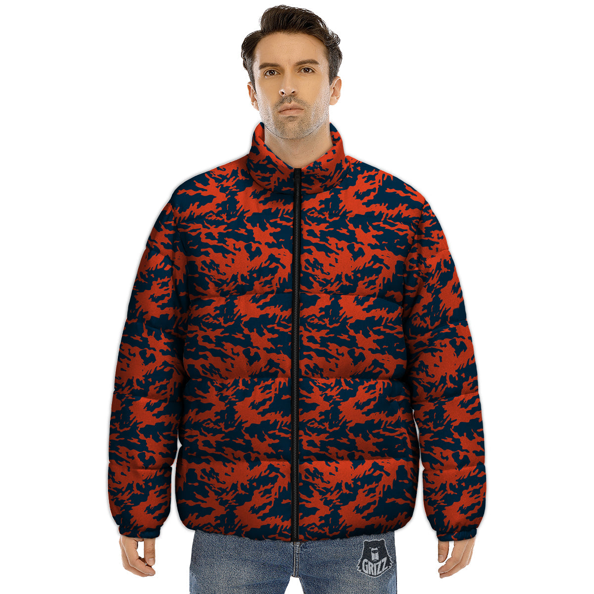 Camouflage Red Spots Print Pattern Puffer Jacket-grizzshop