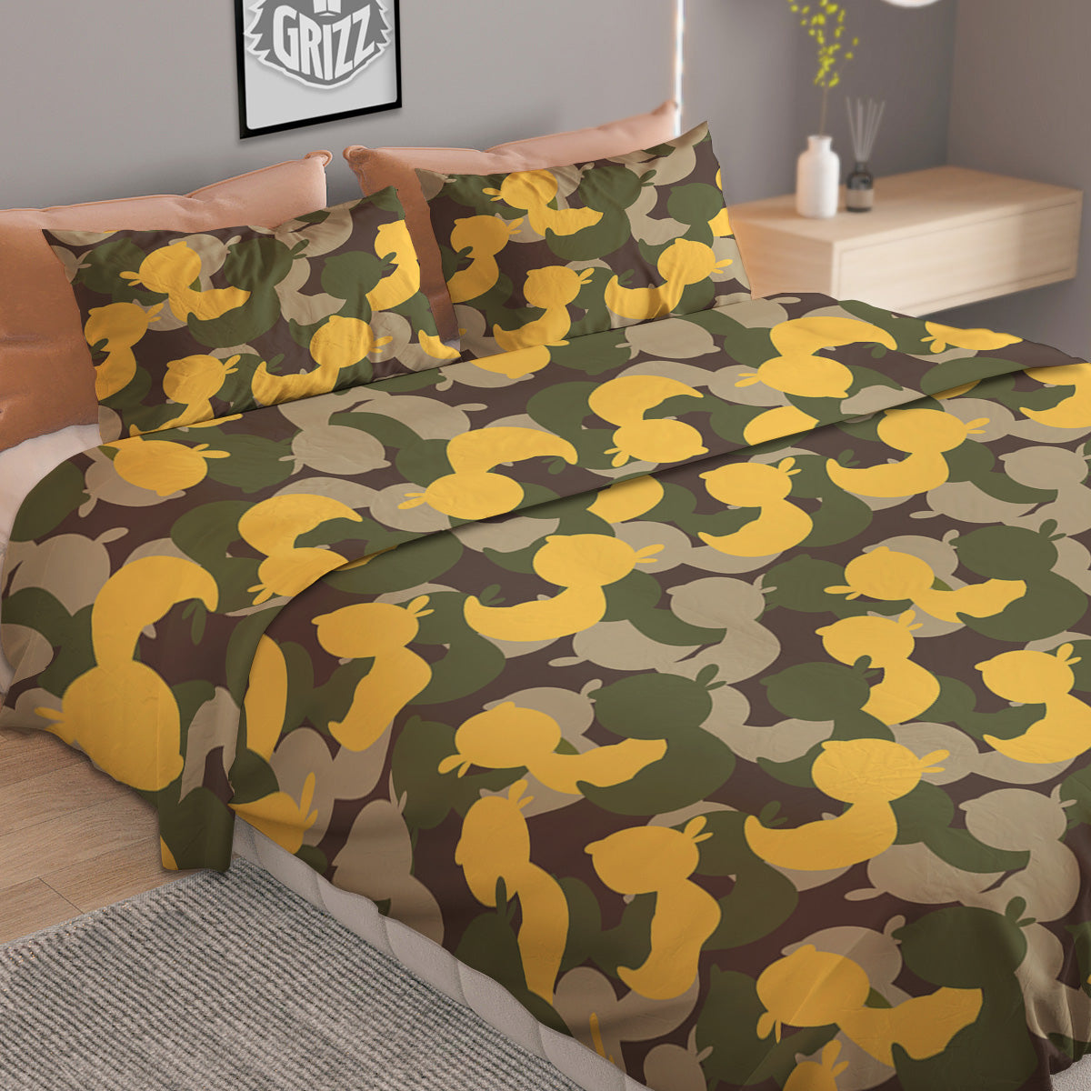 Camouflage Rubber Ducks Print Pattern Duvet Cover Bedding Set