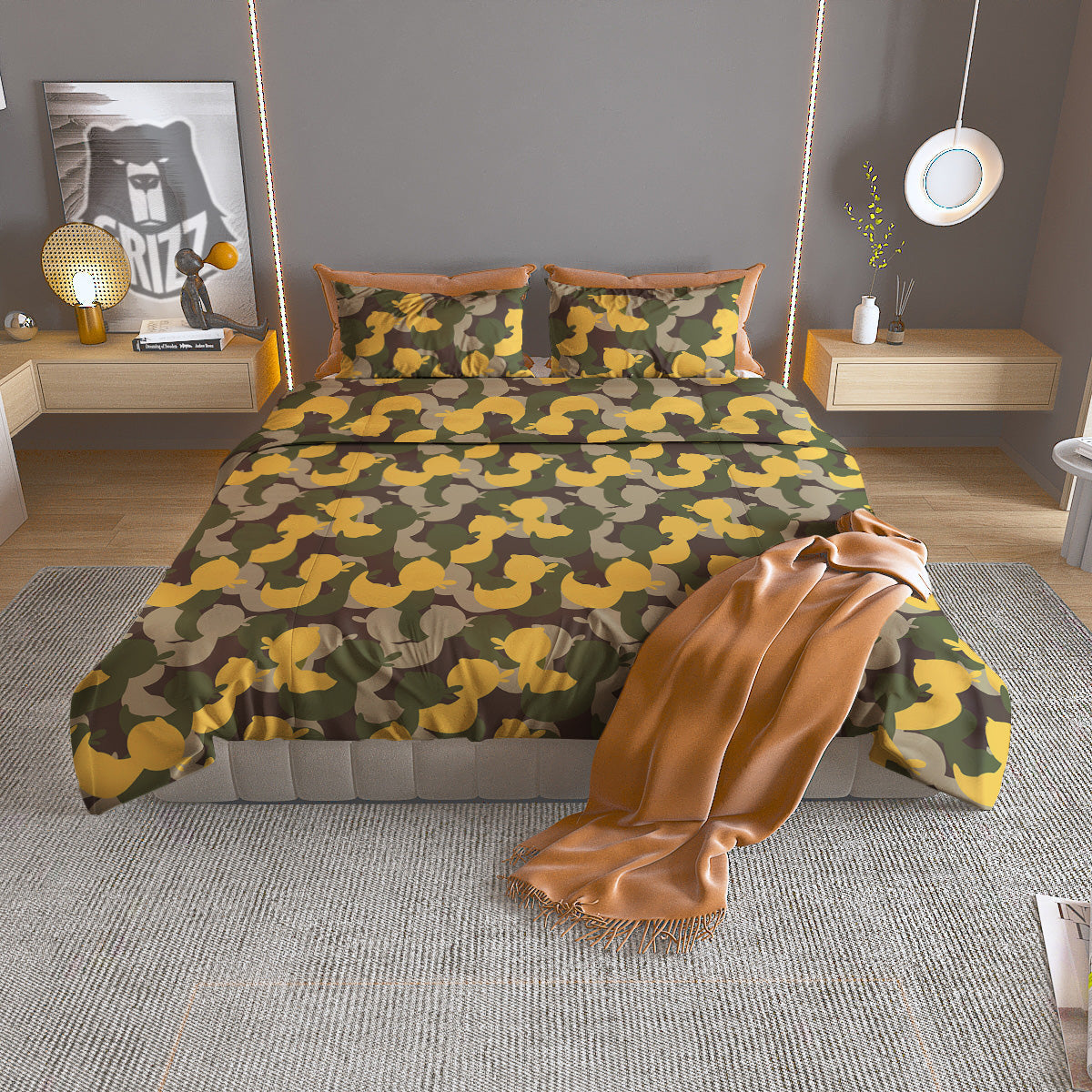 Camouflage Rubber Ducks Print Pattern Duvet Cover Bedding Set