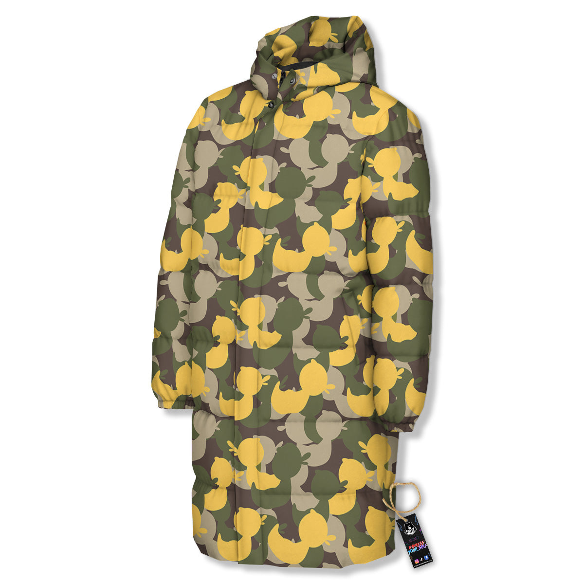 Camouflage Rubber Ducks Print Pattern Long Down Jacket-grizzshop