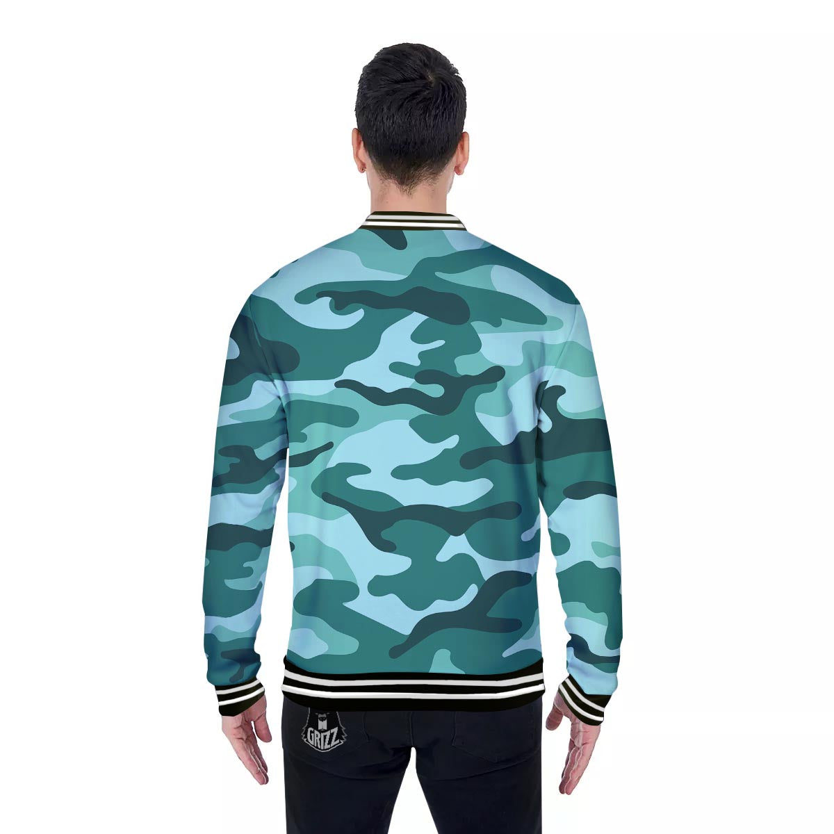 Camouflage Teal Print Baseball Jacket-grizzshop