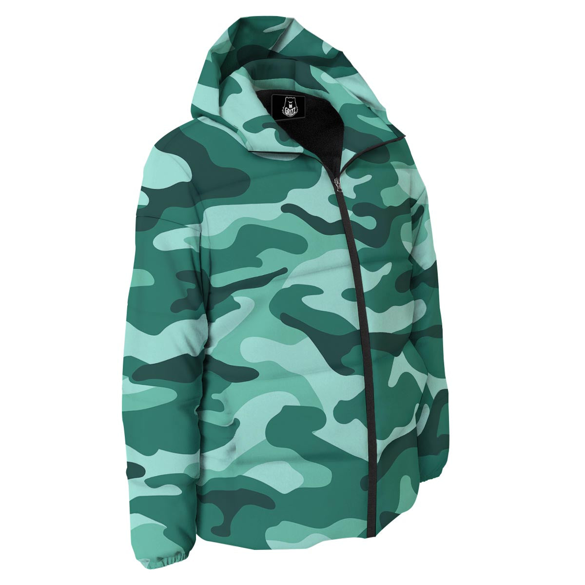 Camouflage Teal Print Down Jacket-grizzshop