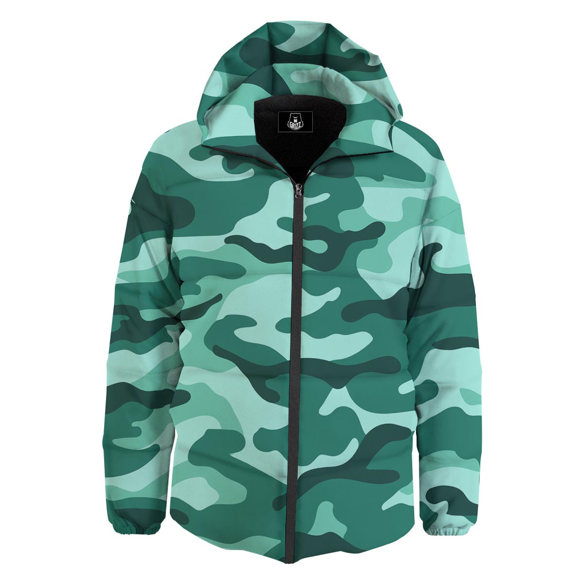 Camouflage Teal Print Down Jacket-grizzshop