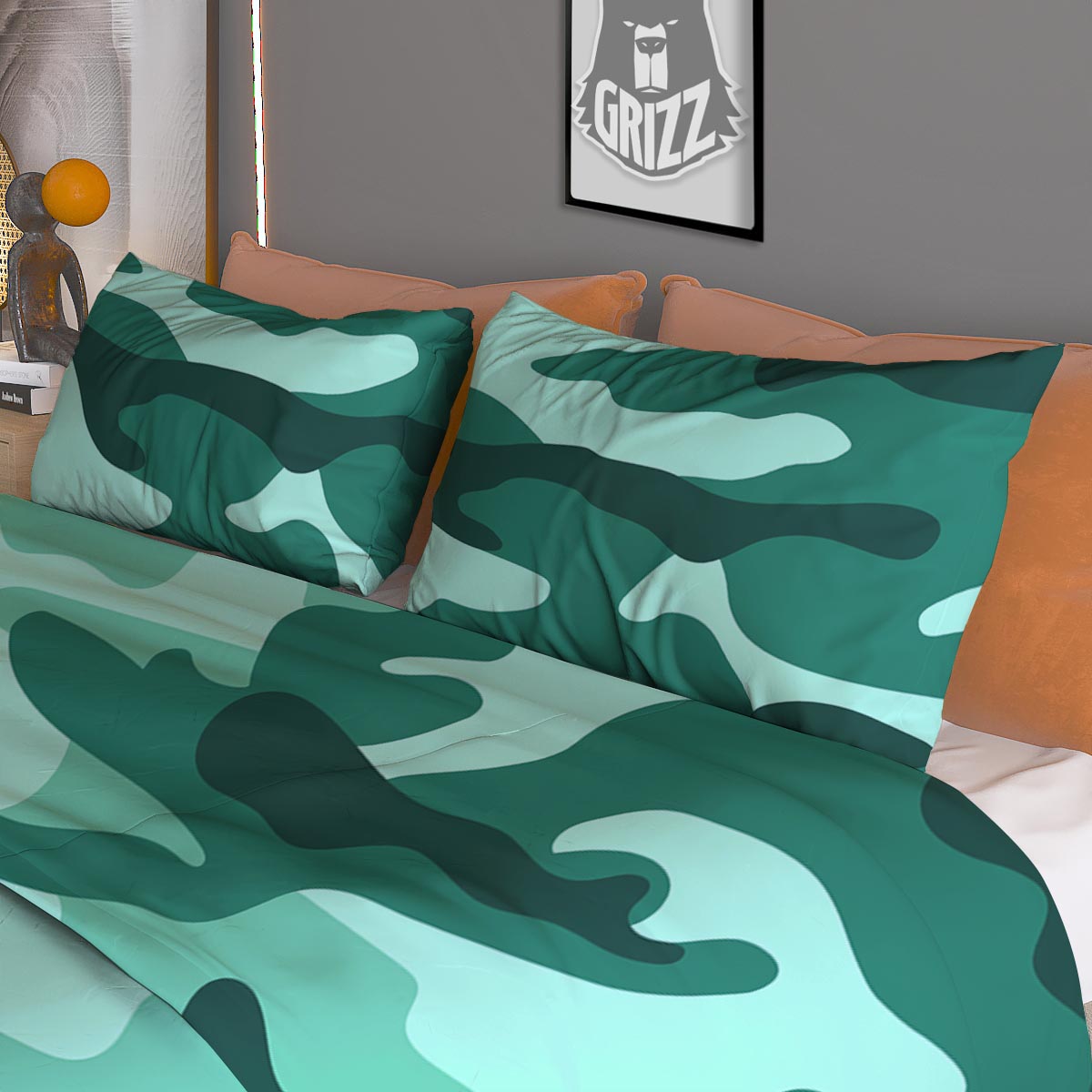Camouflage Teal Print Duvet Cover Bedding Set