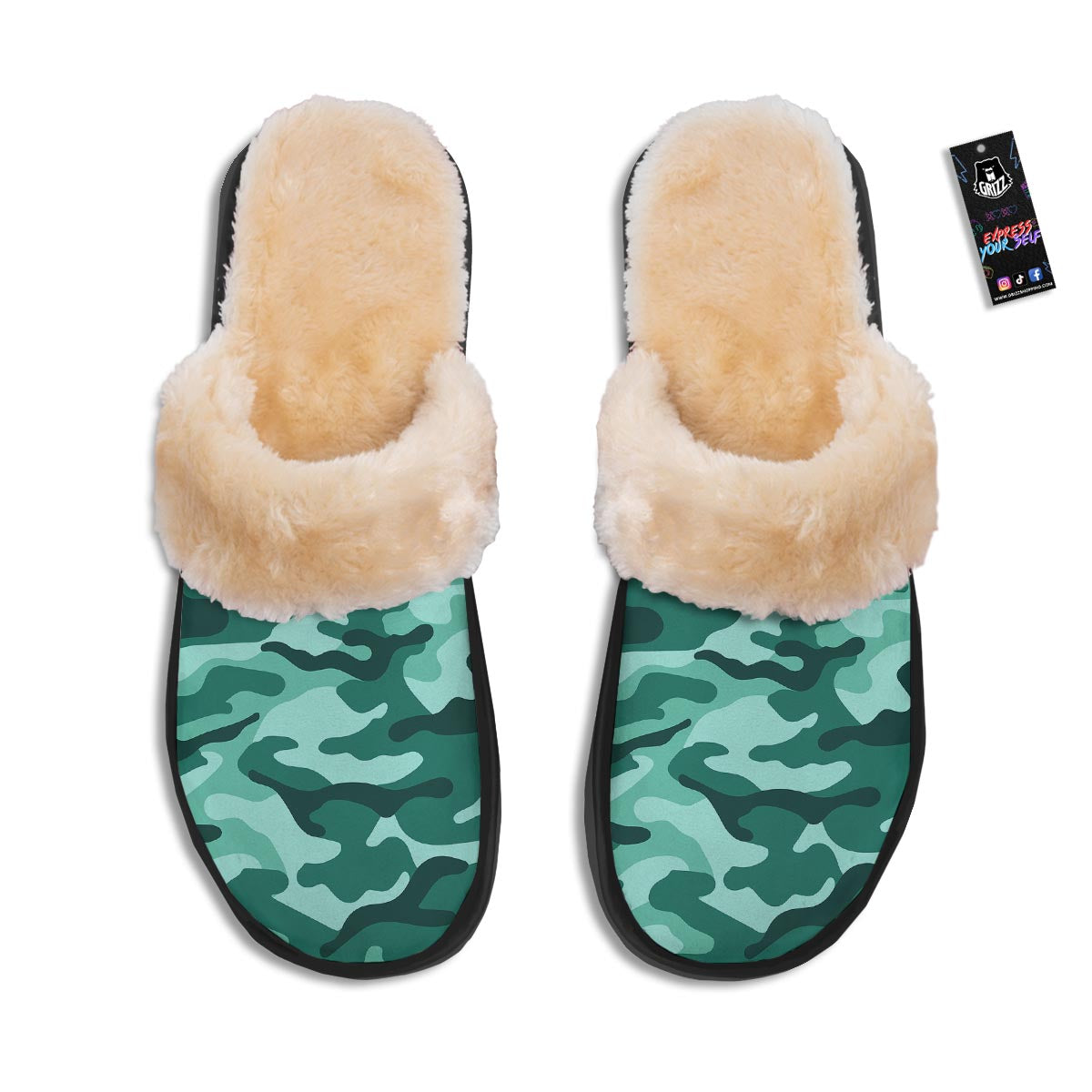 Camouflage Teal Print Slippers-grizzshop