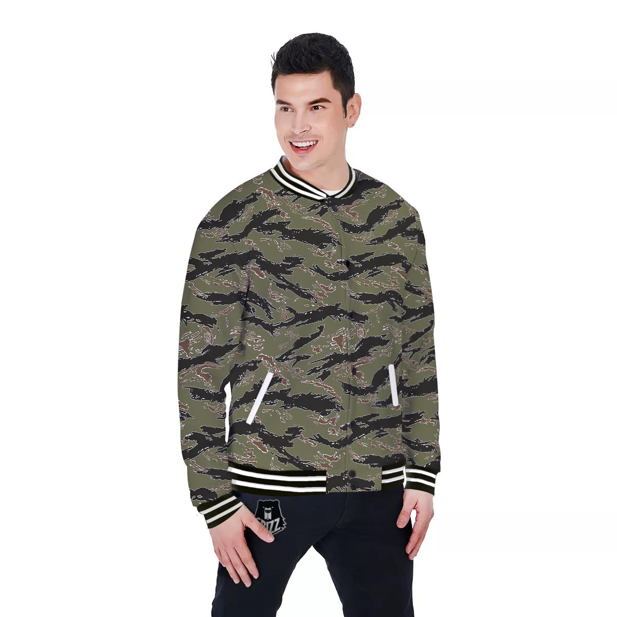 Camouflage Tiger Stripe Print Pattern Baseball Jacket-grizzshop