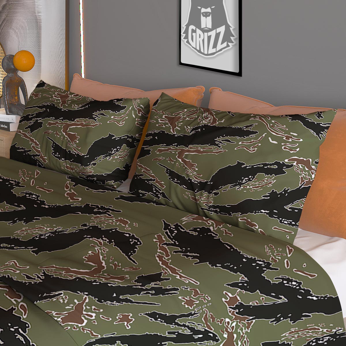 Camouflage Tiger Stripe Print Pattern Duvet Cover Bedding Set