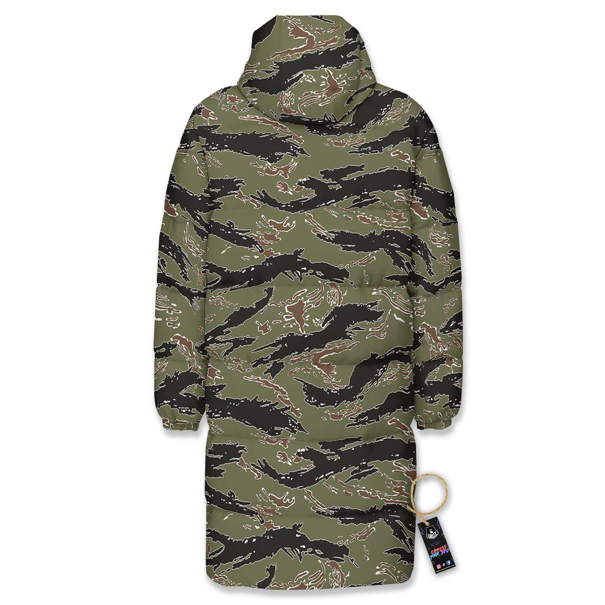 Camouflage Tiger Stripe Print Pattern Long Down Jacket-grizzshop