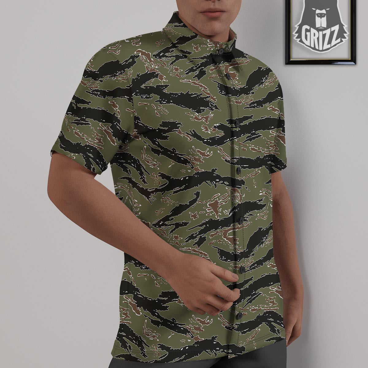 Camouflage Tiger Stripe Print Pattern Untucked Shirts-grizzshop