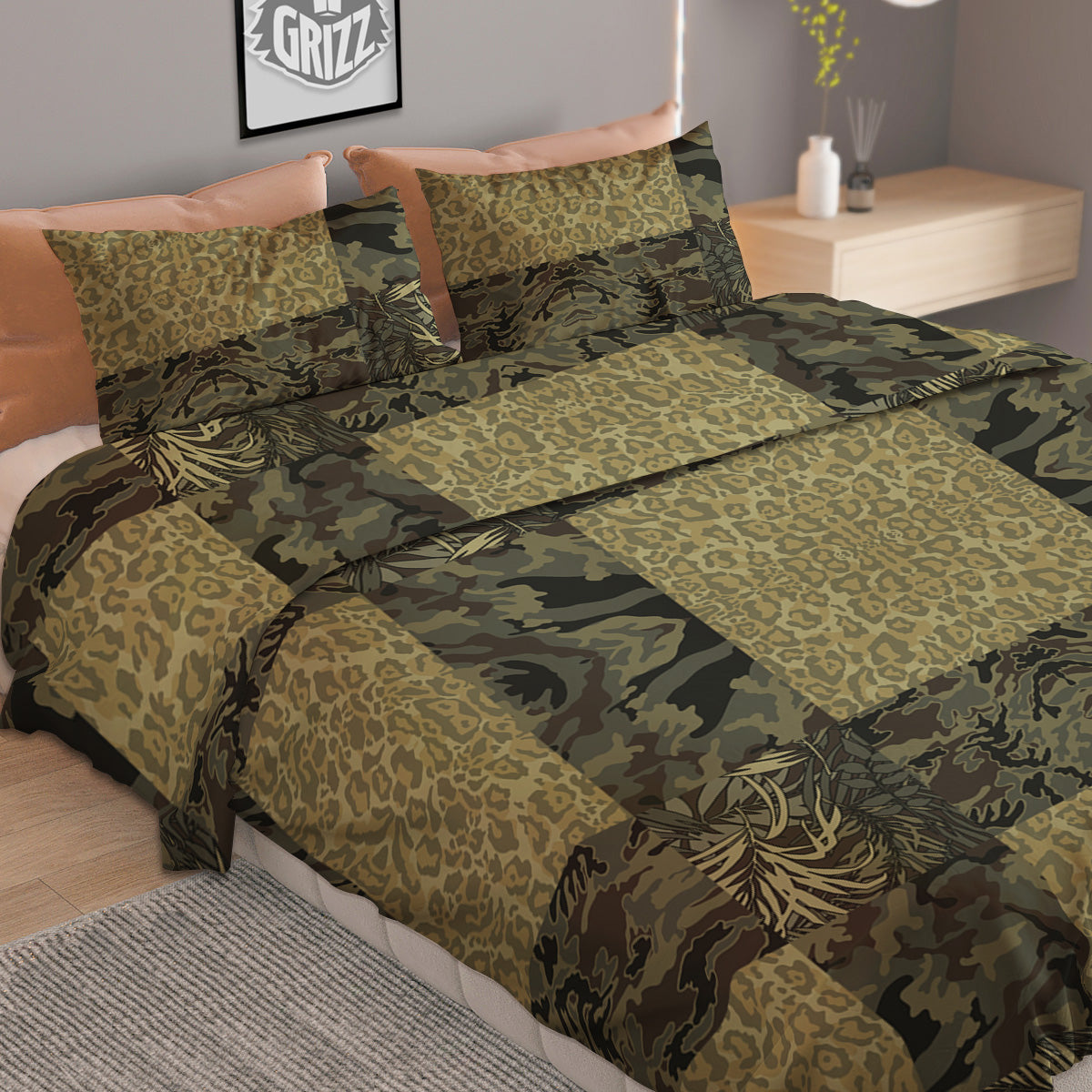 Camouflage Tropical And Leopard Print Pattern Duvet Cover Bedding Set