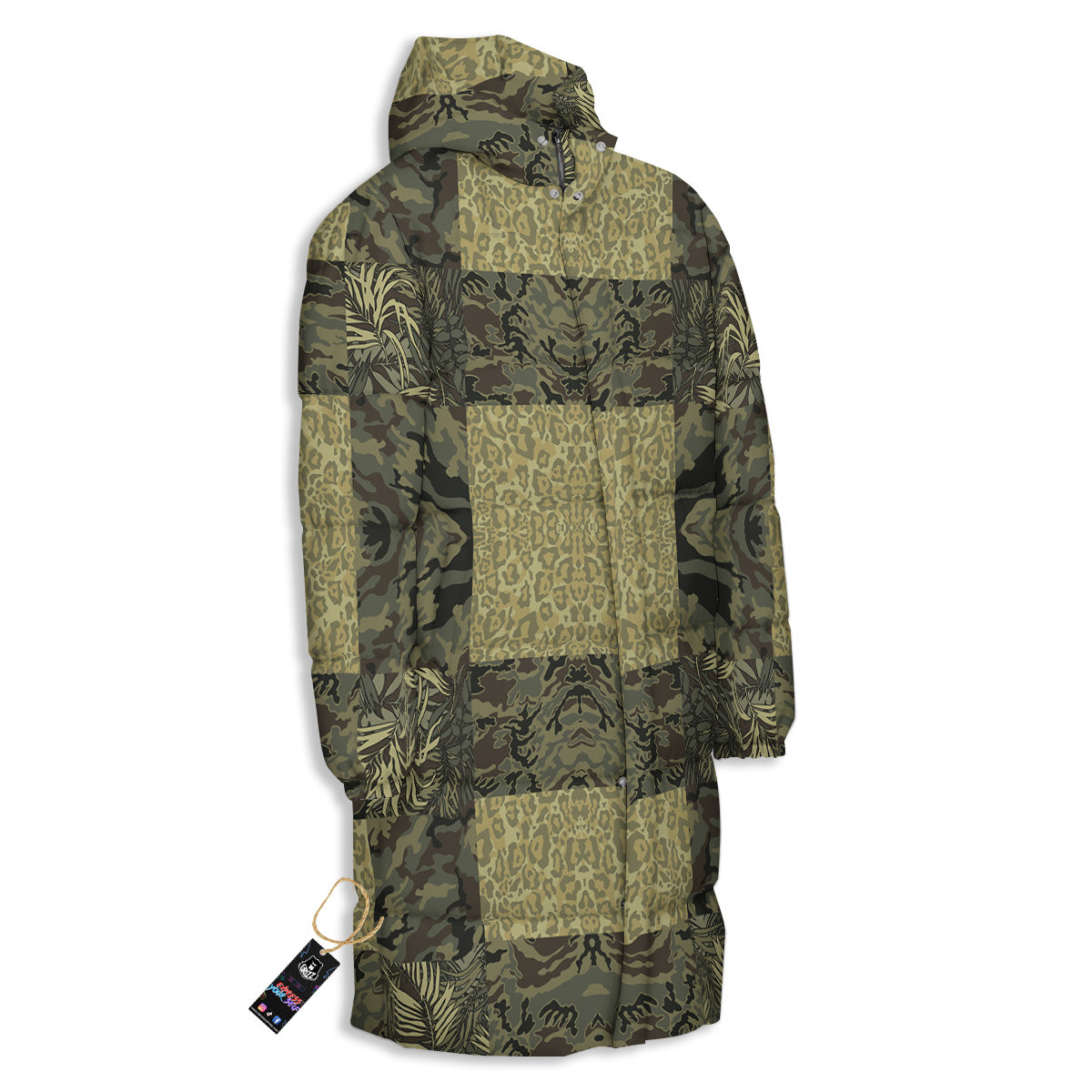 Camouflage Tropical And Leopard Print Pattern Long Down Jacket-grizzshop