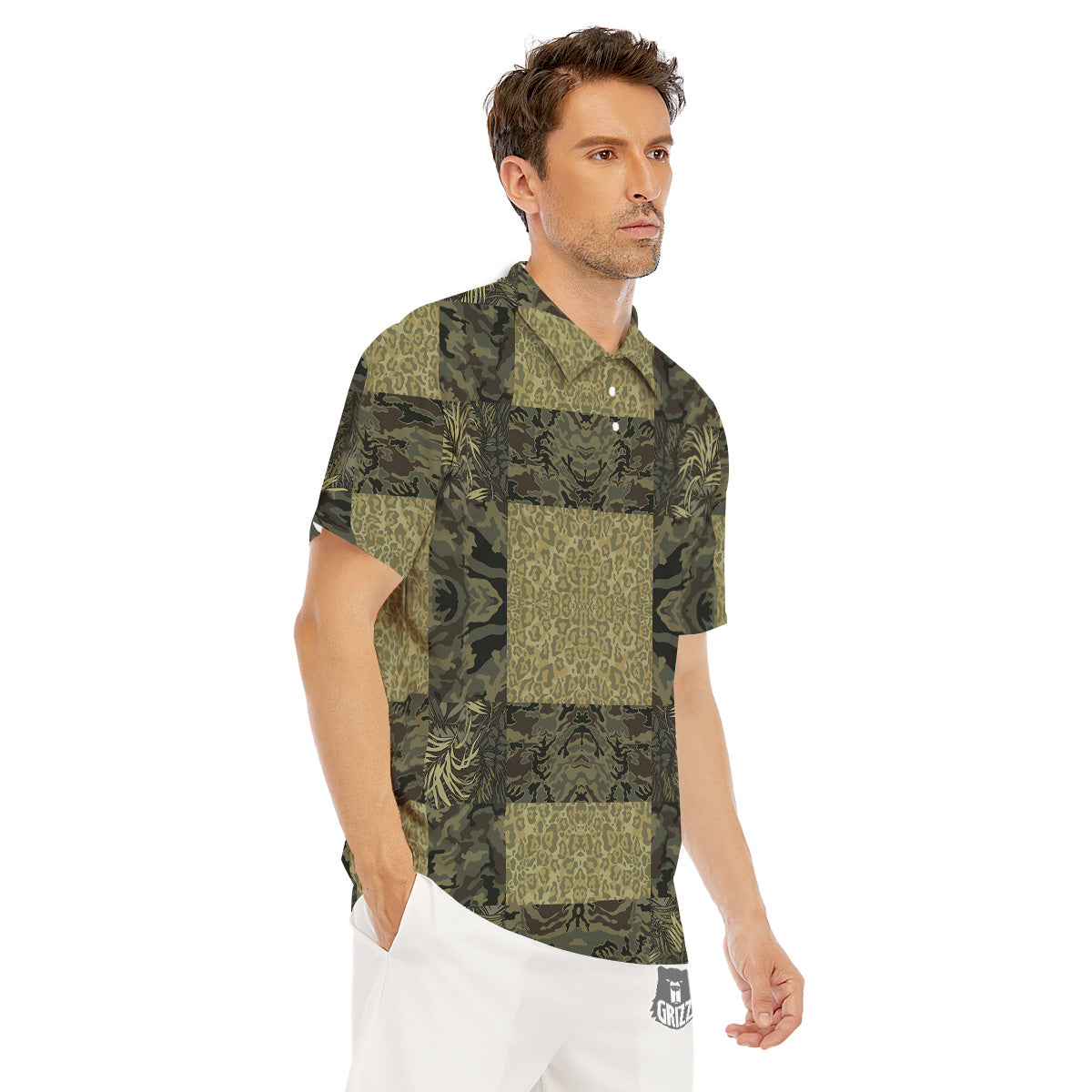 Camouflage Tropical And Leopard Print Pattern Men's Golf Shirts-grizzshop