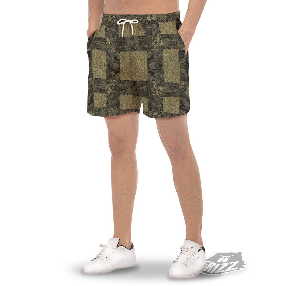 Camouflage Tropical And Leopard Print Pattern Men's Gym Shorts-grizzshop