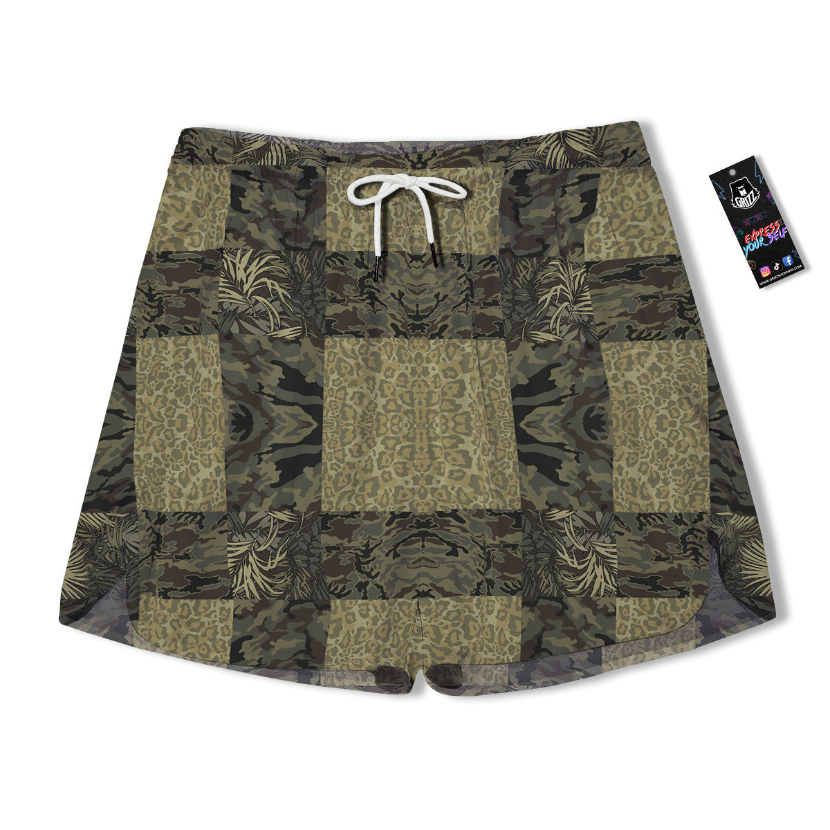 Camouflage Tropical And Leopard Print Pattern Men's Running Shorts-grizzshop