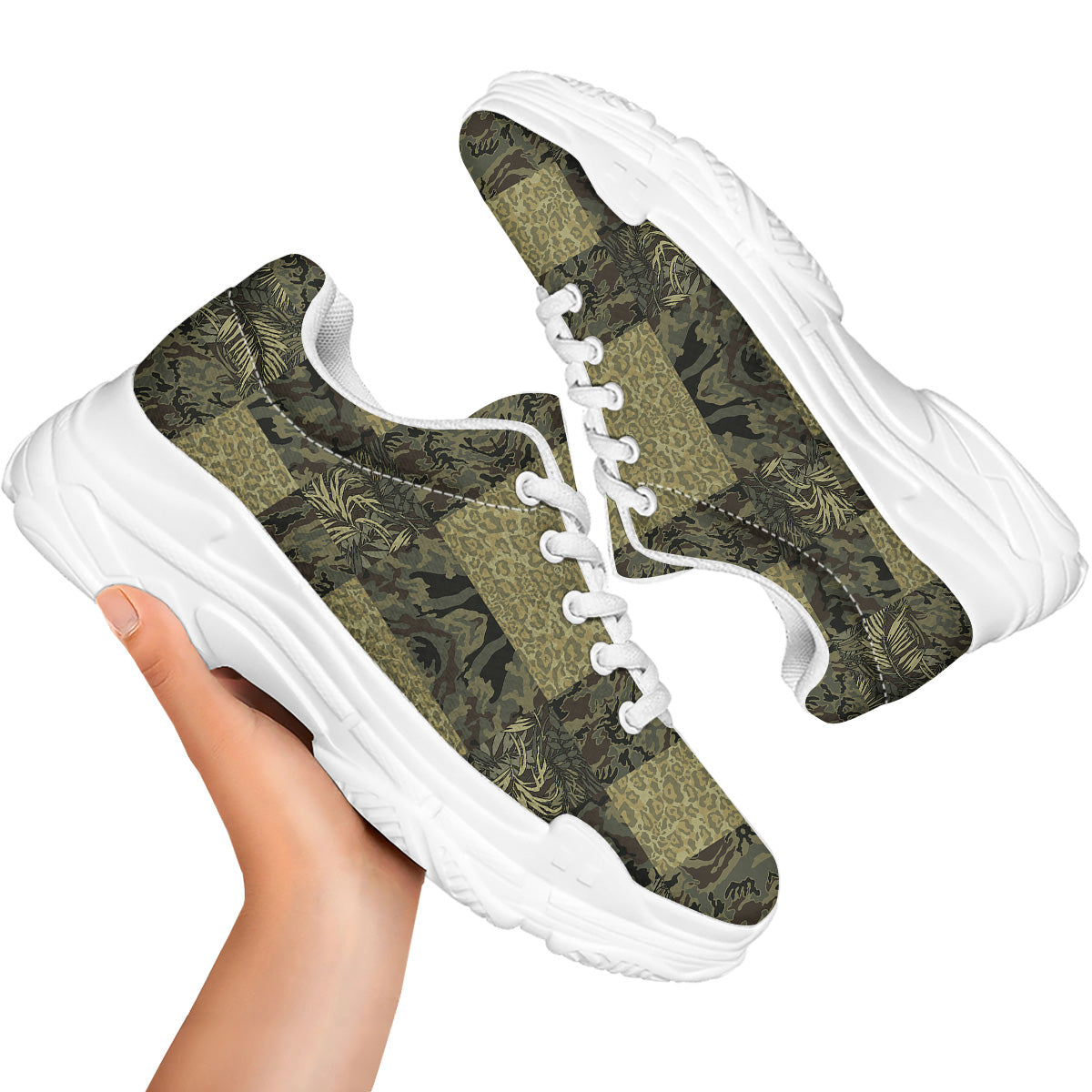 Camouflage Tropical And Leopard Print Pattern White Chunky Shoes-grizzshop