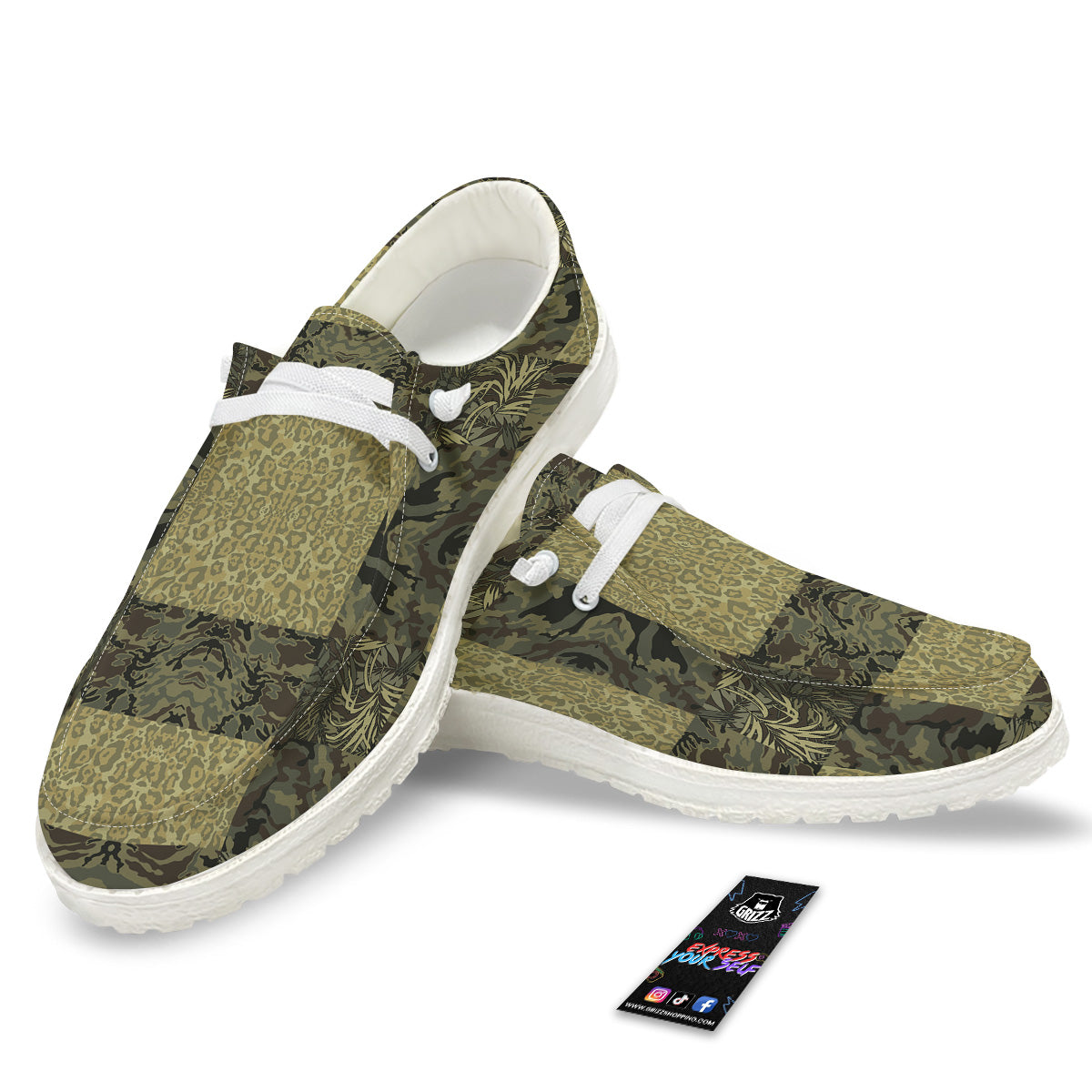 Camouflage Tropical And Leopard Print Pattern White Loafers-grizzshop