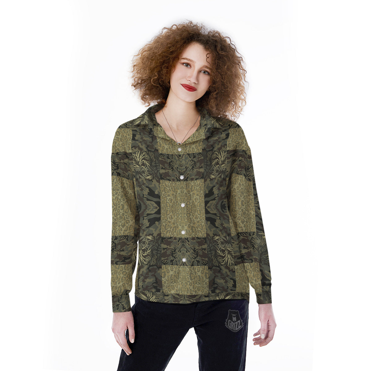 Camouflage Tropical And Leopard Print Pattern Women's Long Sleeve Shirts-grizzshop