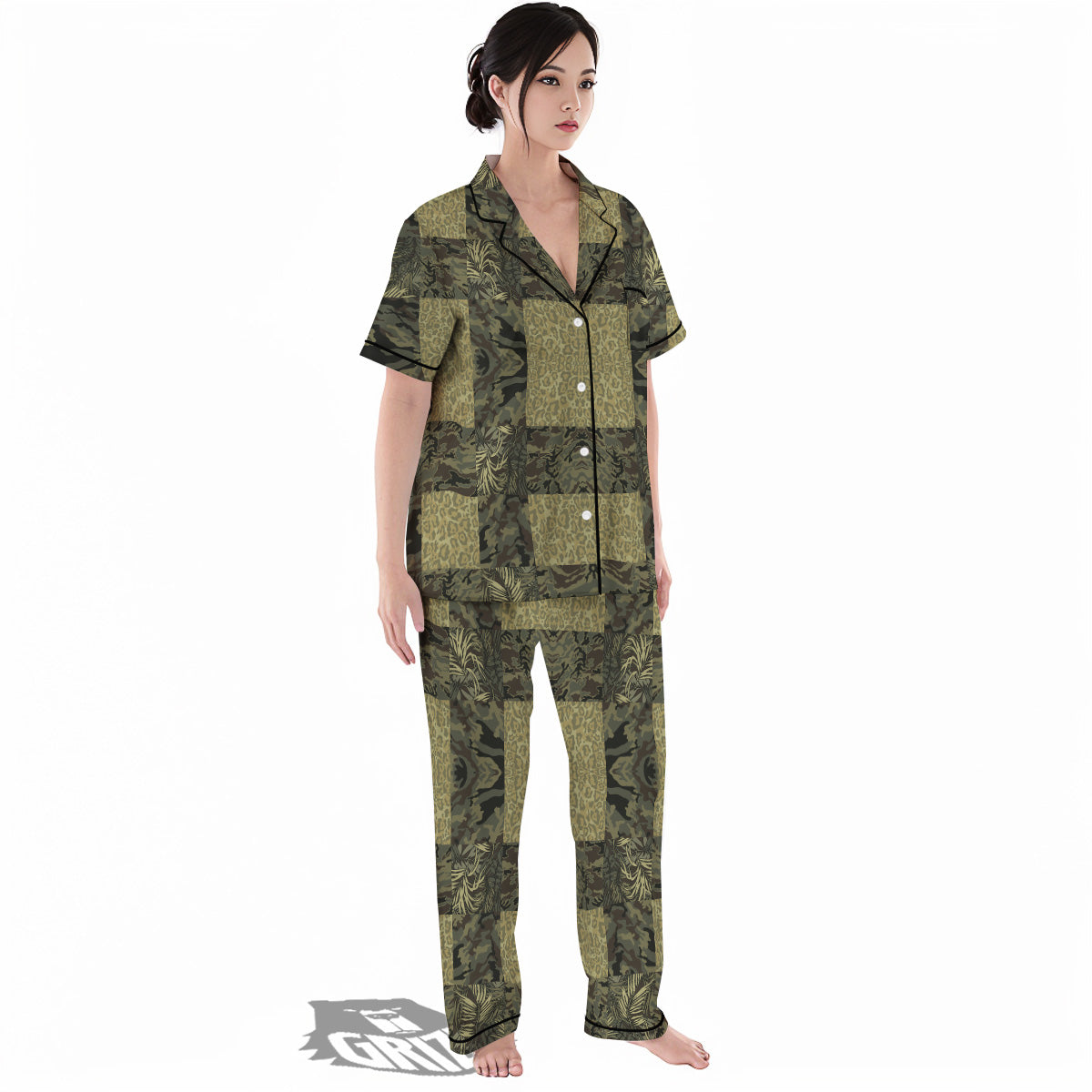 Camouflage Tropical And Leopard Print Pattern Women's Pajamas Set-grizzshop