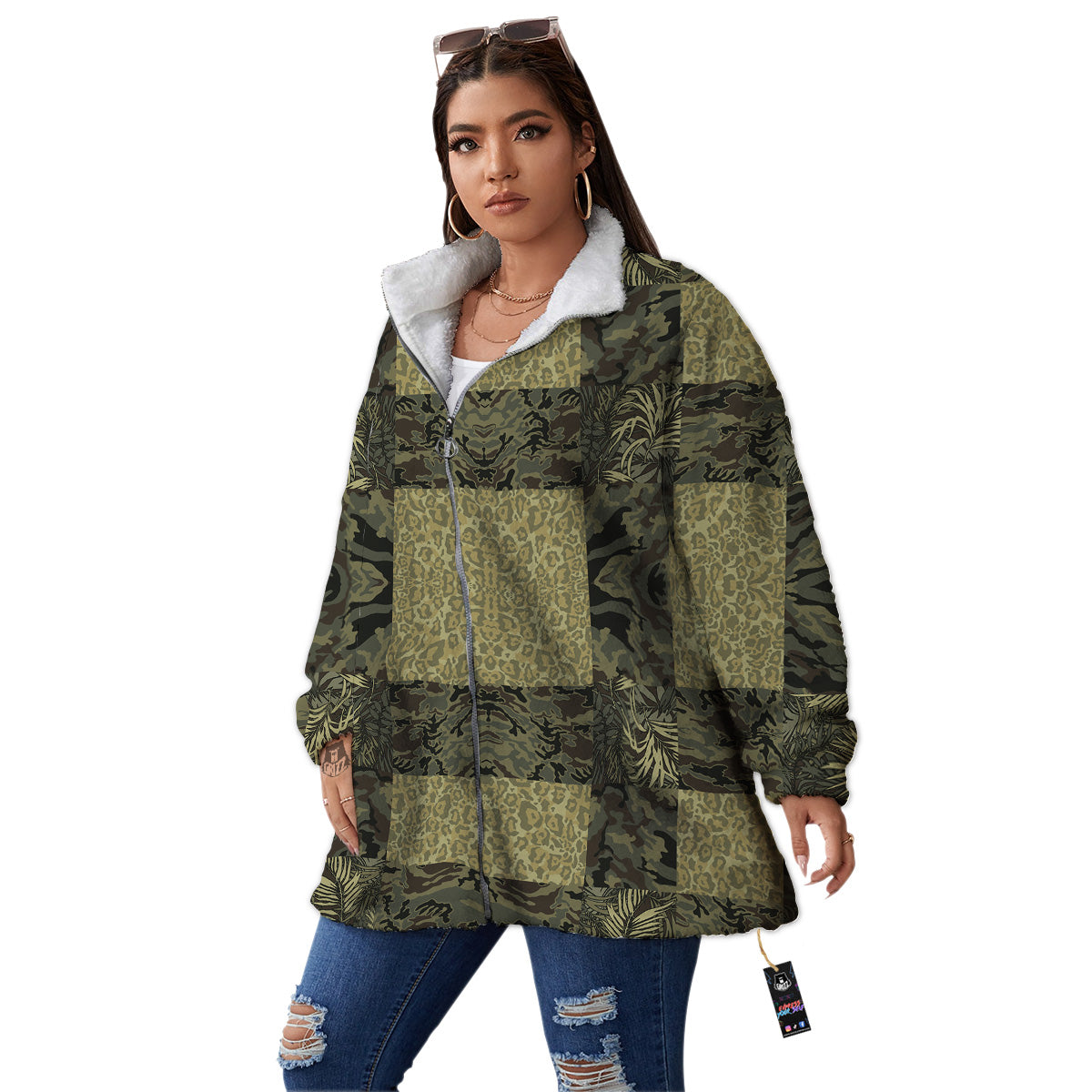 Camouflage Tropical And Leopard Print Pattern Women's Sherpa Jacket-grizzshop