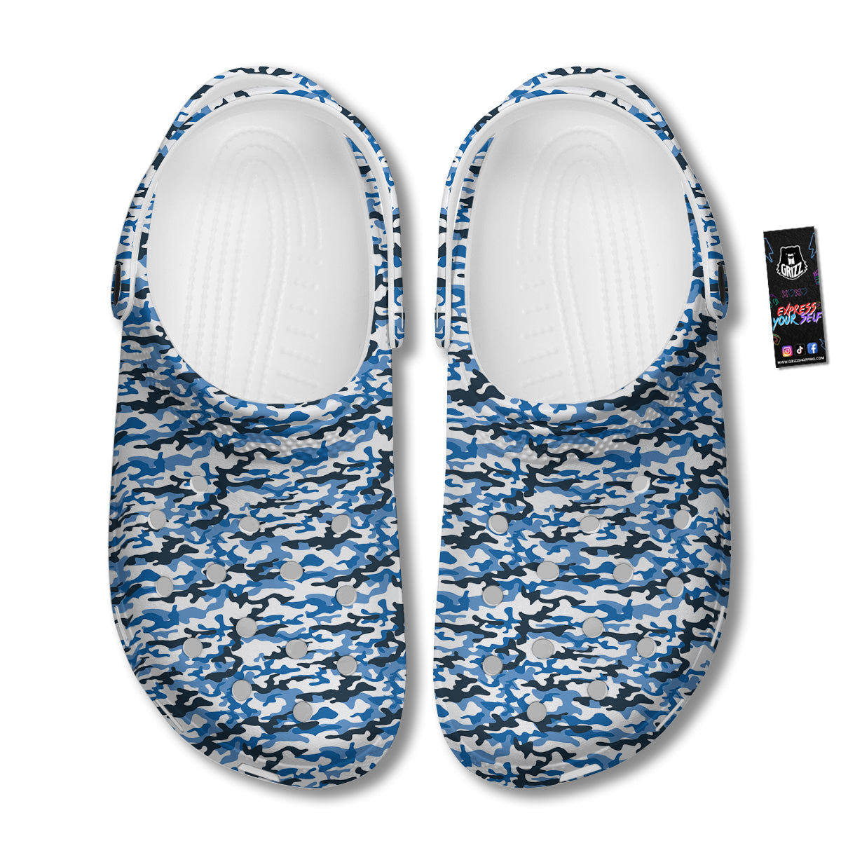 Camouflage White And Blue Print Clog-grizzshop