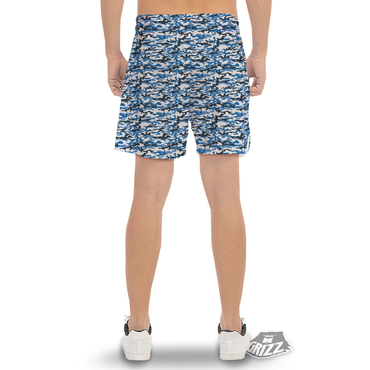 Camouflage White And Blue Print Men's Gym Shorts-grizzshop
