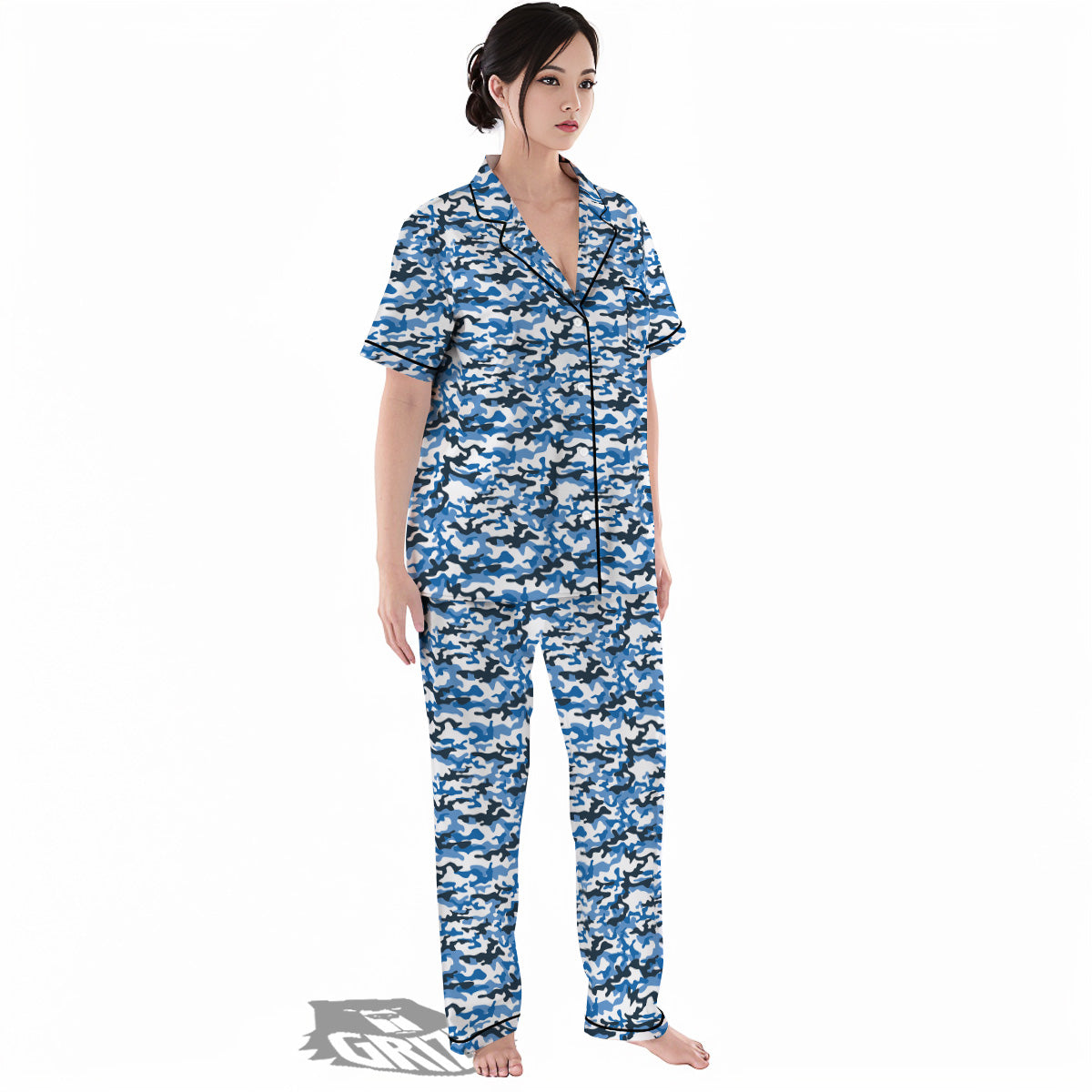 Camouflage White And Blue Print Women's Pajamas Set-grizzshop