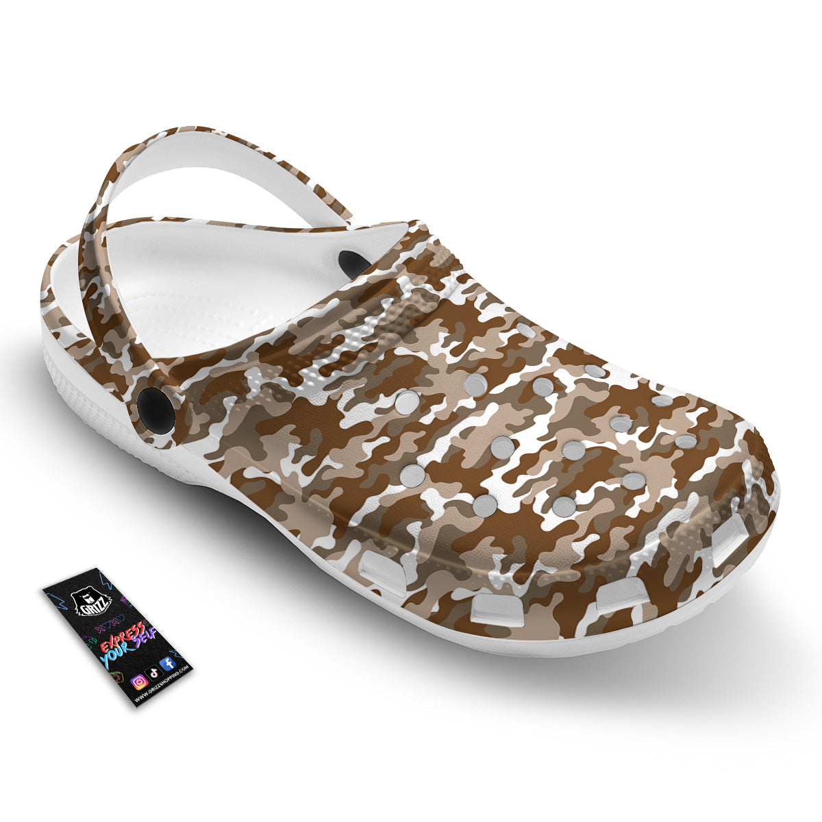 Camouflage White And Brown Print Clog-grizzshop