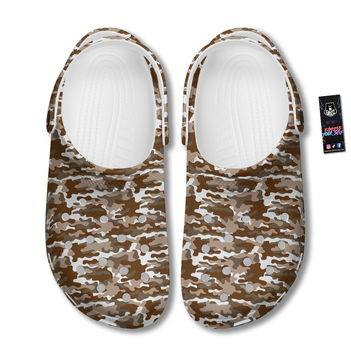 Camouflage White And Brown Print Clog-grizzshop