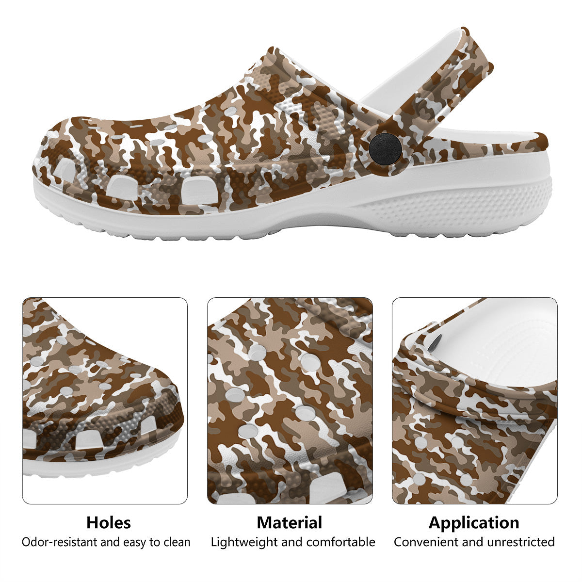 Camouflage White And Brown Print Clog-grizzshop