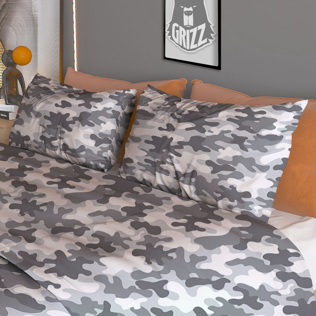 Camouflage White And Grey Print Duvet Cover Bedding Set