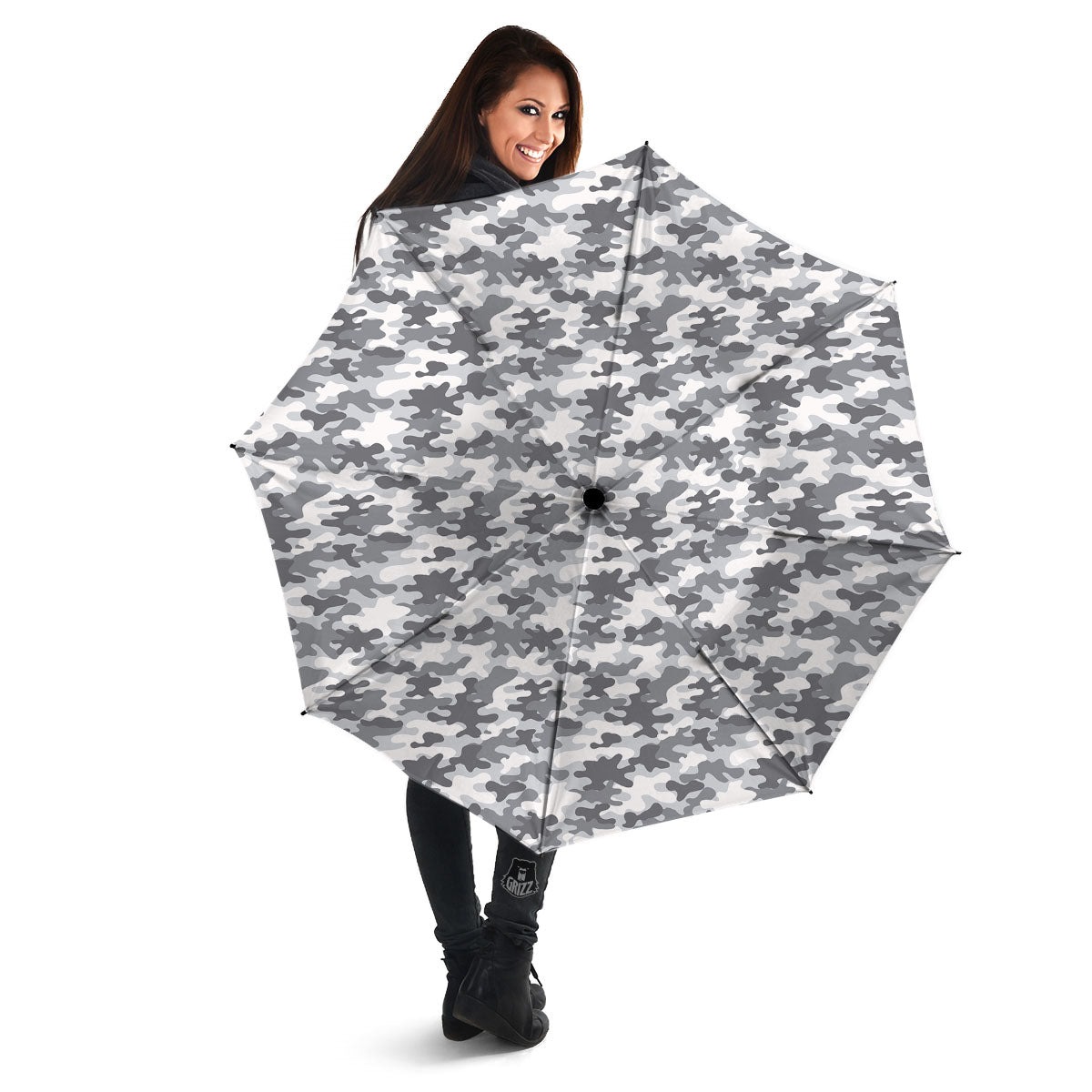 Camouflage White And Grey Print Umbrella-grizzshop