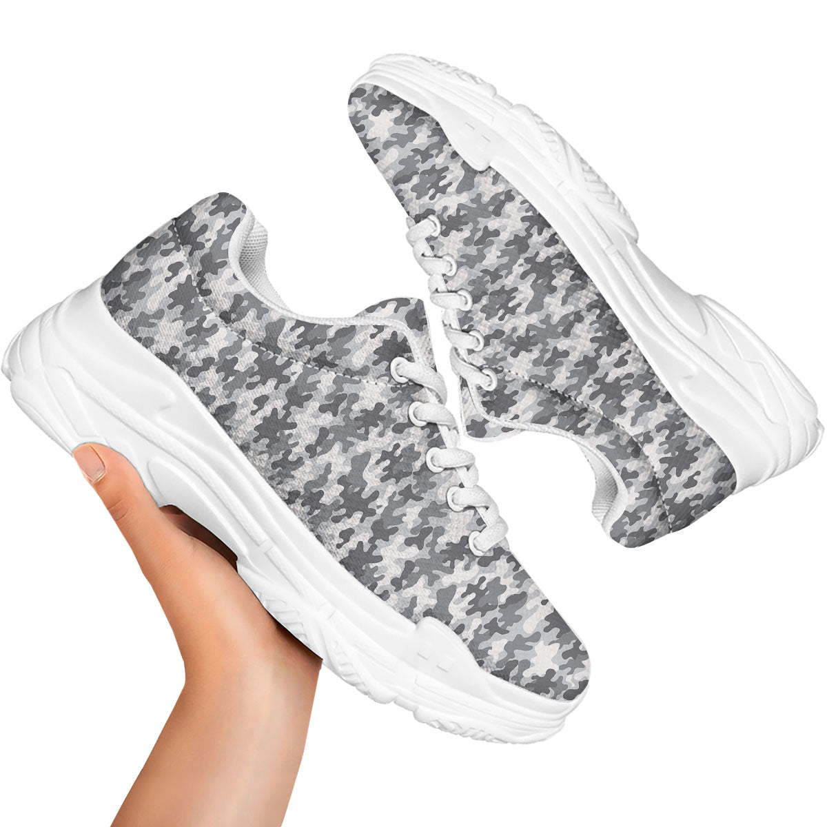 Camouflage White And Grey Print White Chunky Shoes-grizzshop