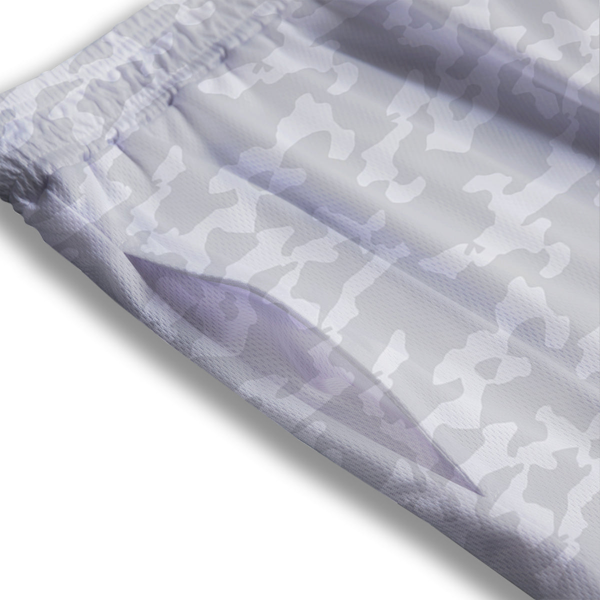 Camouflage White Snow Print Pattern Mesh Shorts