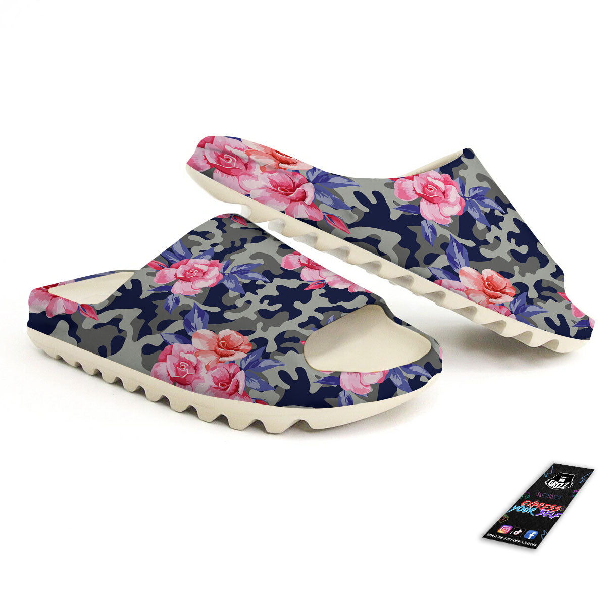 Camouflage Flower Pink Rose Print Sandals-grizzshop