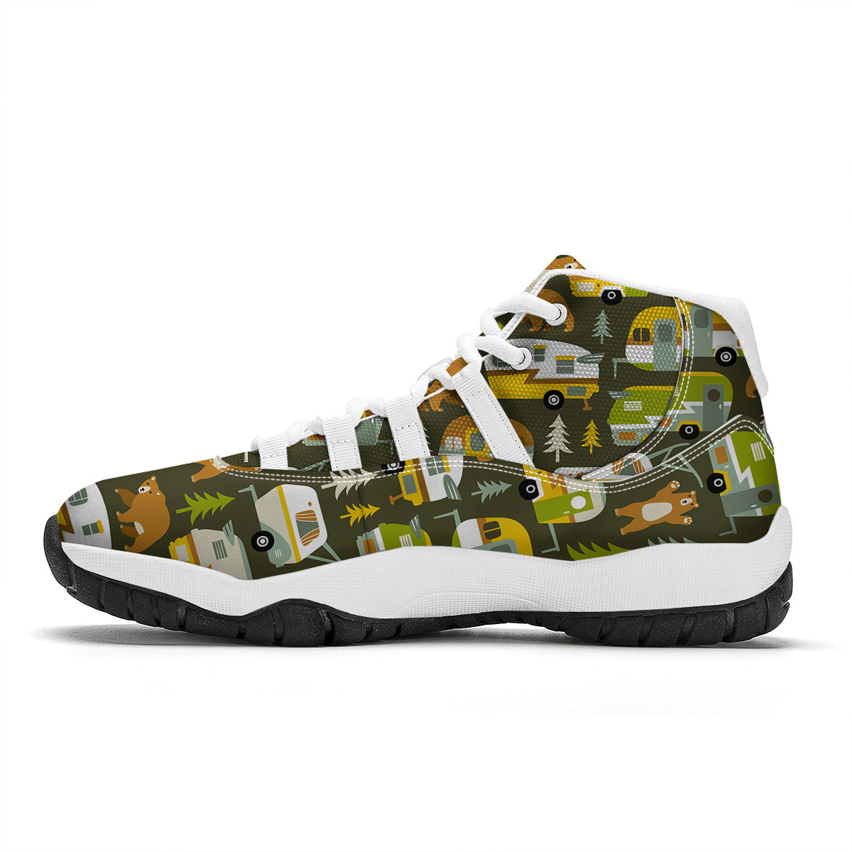 Camper Van Print Pattern White Bball Shoes-grizzshop