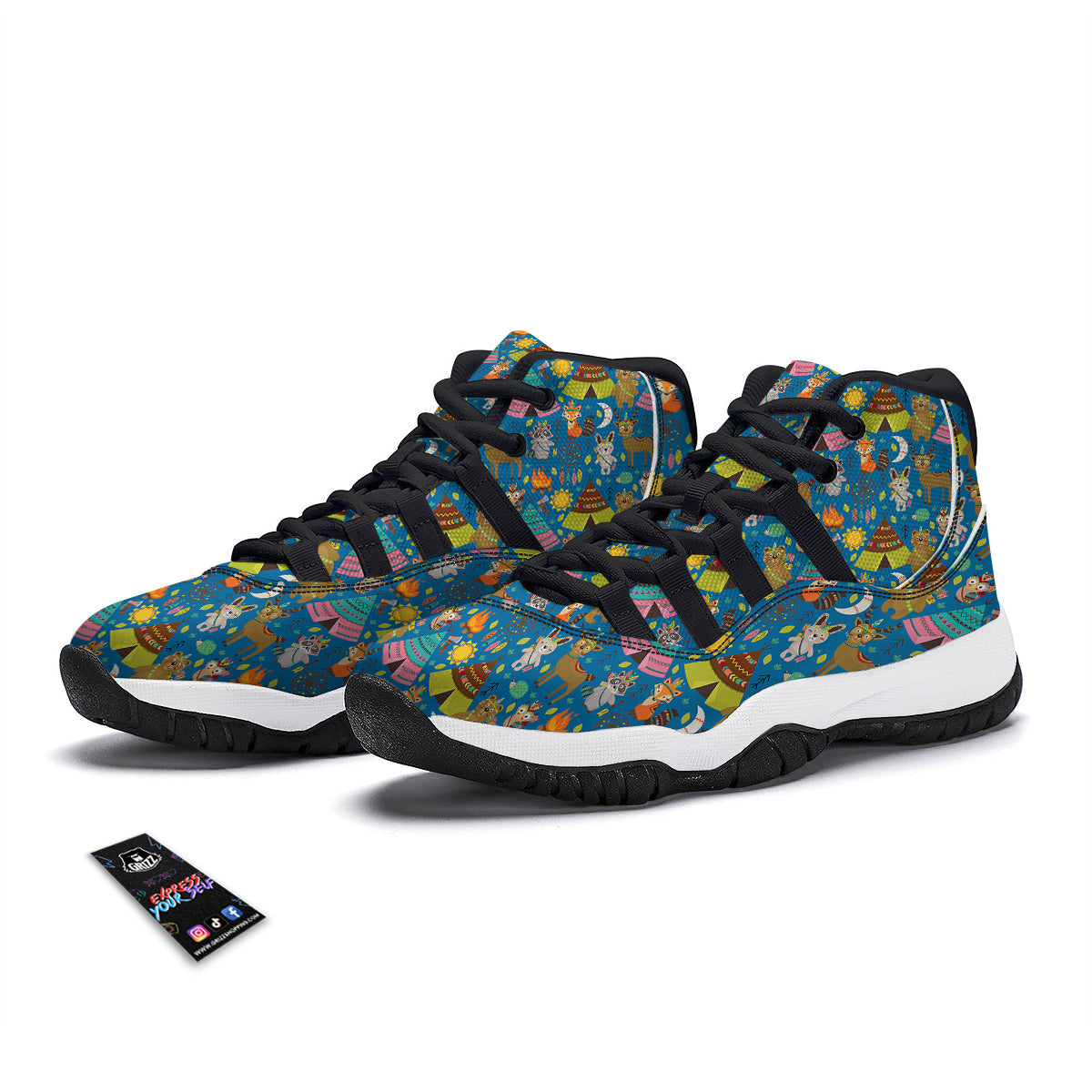 Camping Animal Print Pattern Black Bball Shoes-grizzshop