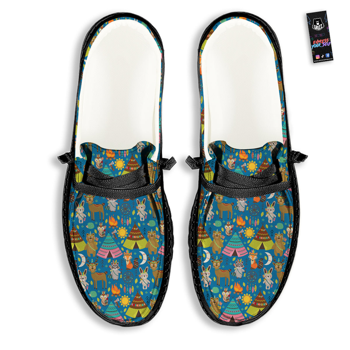 Camping Animal Print Pattern Black Loafers-grizzshop