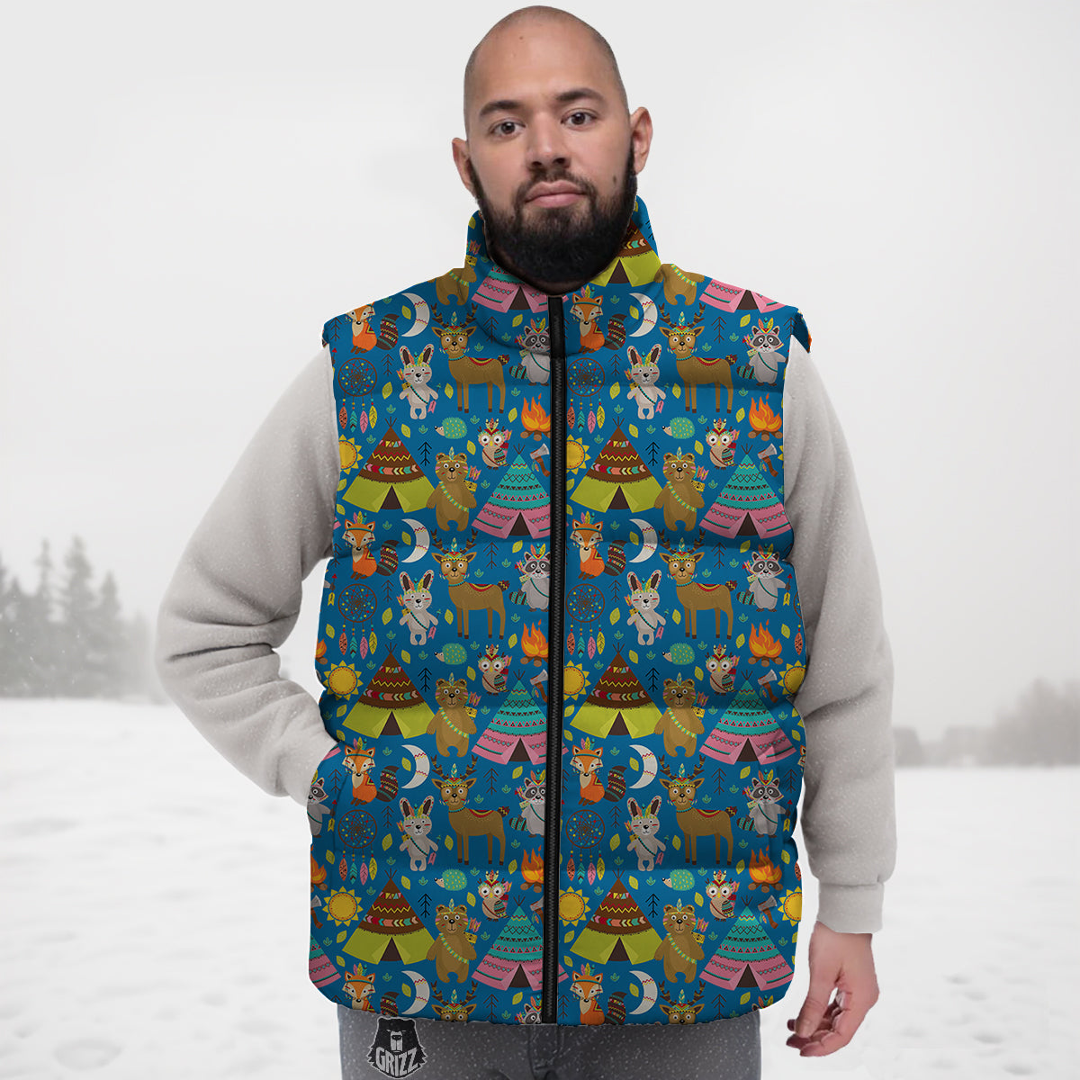Camping Animal Print Pattern Down Vest